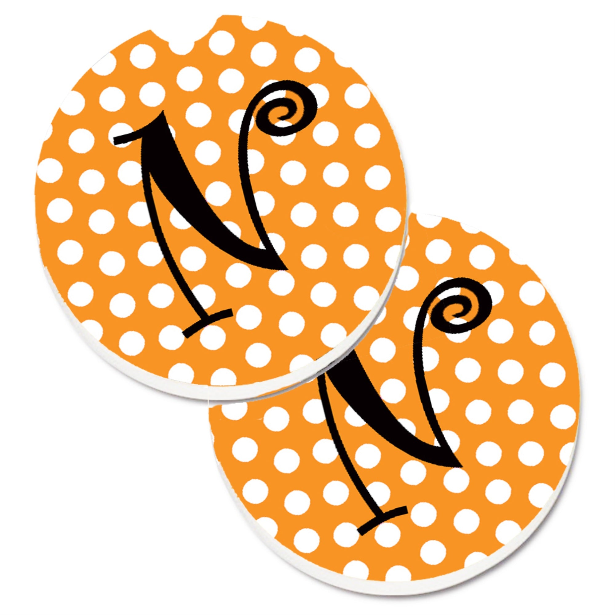 'Caroline'S Treasures Monogram Initial N Orange Polkadots Set Of 2 Cup Holder Car Coasters Cj1033-Ncarc, 2.56, Multicolor''