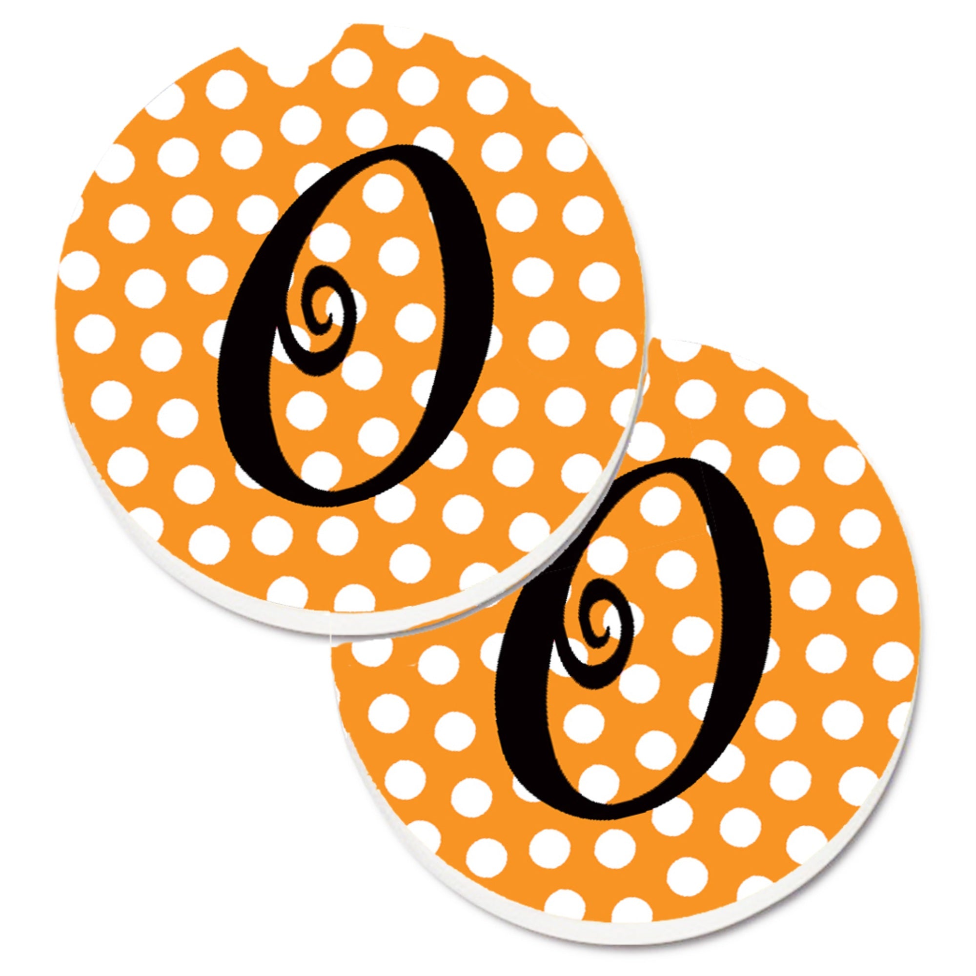 'Caroline'S Treasures Monogram Initial O Orange Polkadots Set Of 2 Cup Holder Car Coasters Cj1033-Ocarc, 2.56, Multicolor''