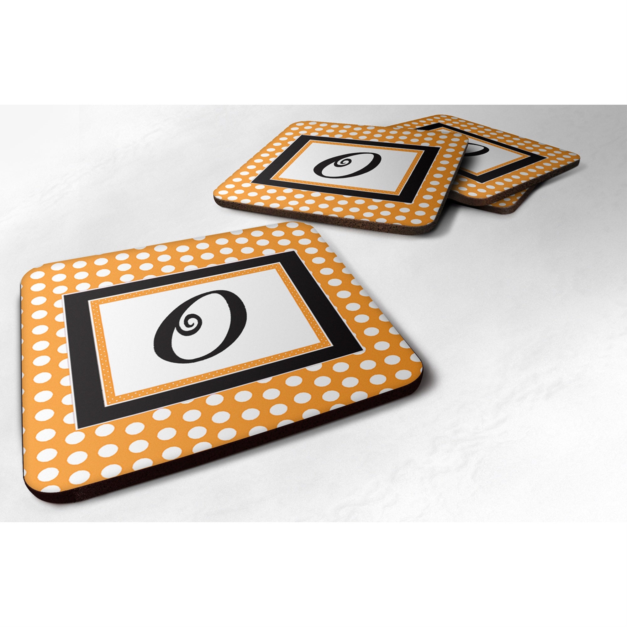 'Caroline'S Treasures Cj1033-Ofc Monogram-Orange Polkadots Foam Coasters (Set Of 4), Initial Letter O, 3.5'''' H X 3.5'''' W, M
