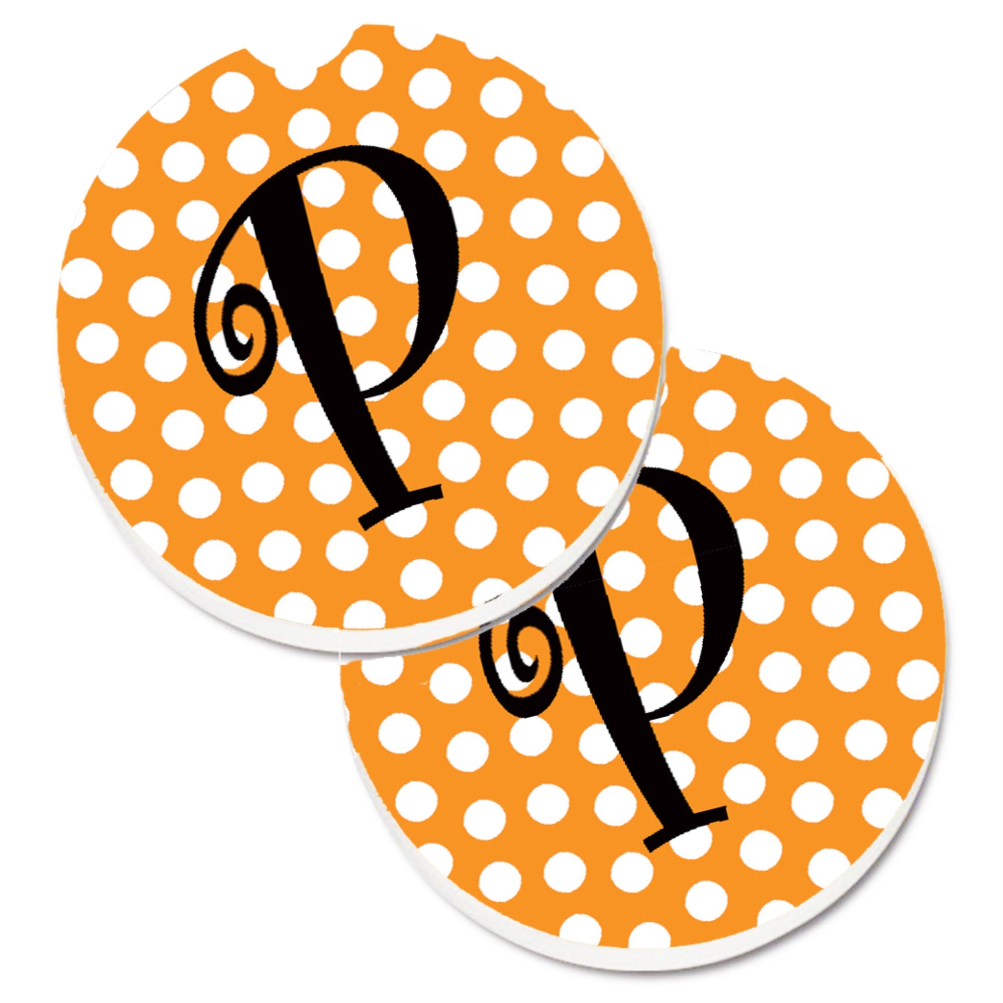 'Caroline'S Treasures Monogram Initial P Orange Polkadots Set Of 2 Cup Holder Car Coasters Cj1033-Pcarc, 2.56, Multicolor''