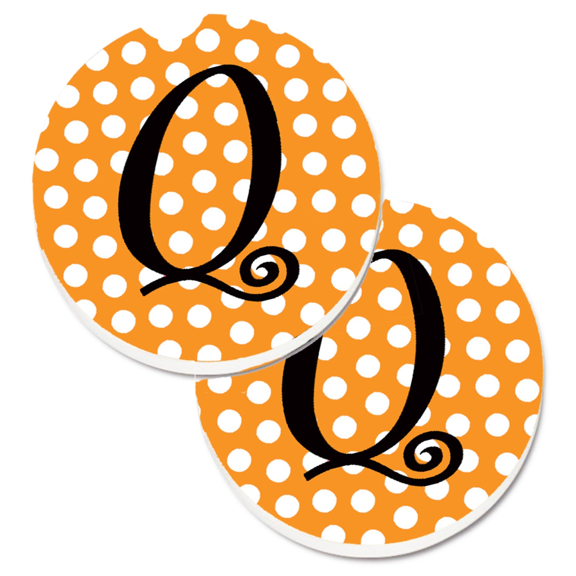 'Caroline'S Treasures Monogram Initial Q Orange Polkadots Set Of 2 Cup Holder Car Coasters Cj1033-Qcarc, 2.56, Multicolor''