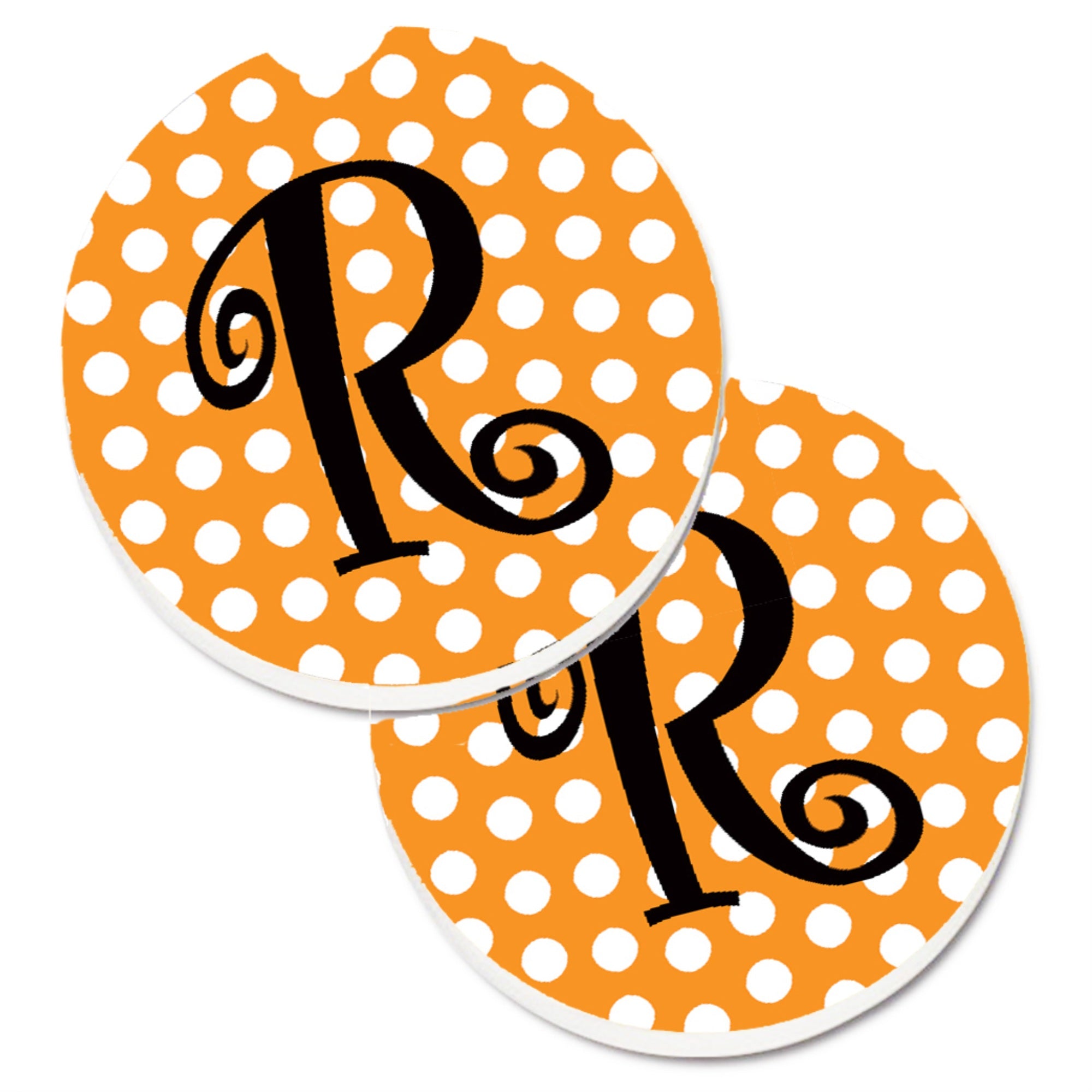 'Caroline'S Treasures Monogram Initial R Orange Polkadots Set Of 2 Cup Holder Car Coasters Cj1033-Rcarc, 2.56, Multicolor''