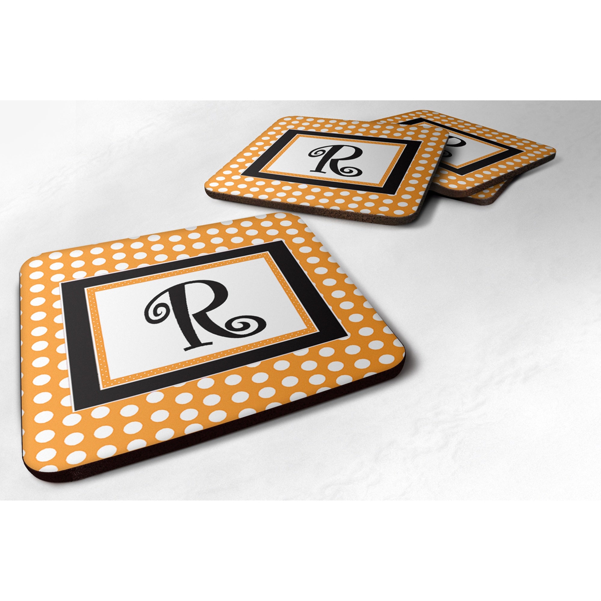 'Caroline'S Treasures Cj1033-Rfc Monogram-Orange Polkadots Foam Coasters (Set Of 4), Initial Letter R, 3.5'''' H X 3.5'''' W, M