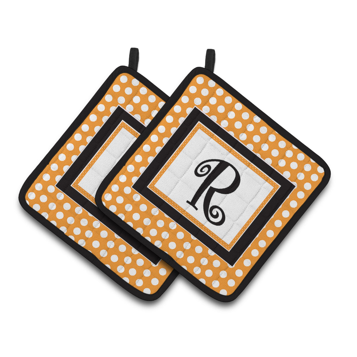 'Caroline'S Treasures Monogram Initial R Orange Polkadots Pair Of Pot Holders Cj1033-Rpthd, 7.5Hx7.5W, Multicolor''