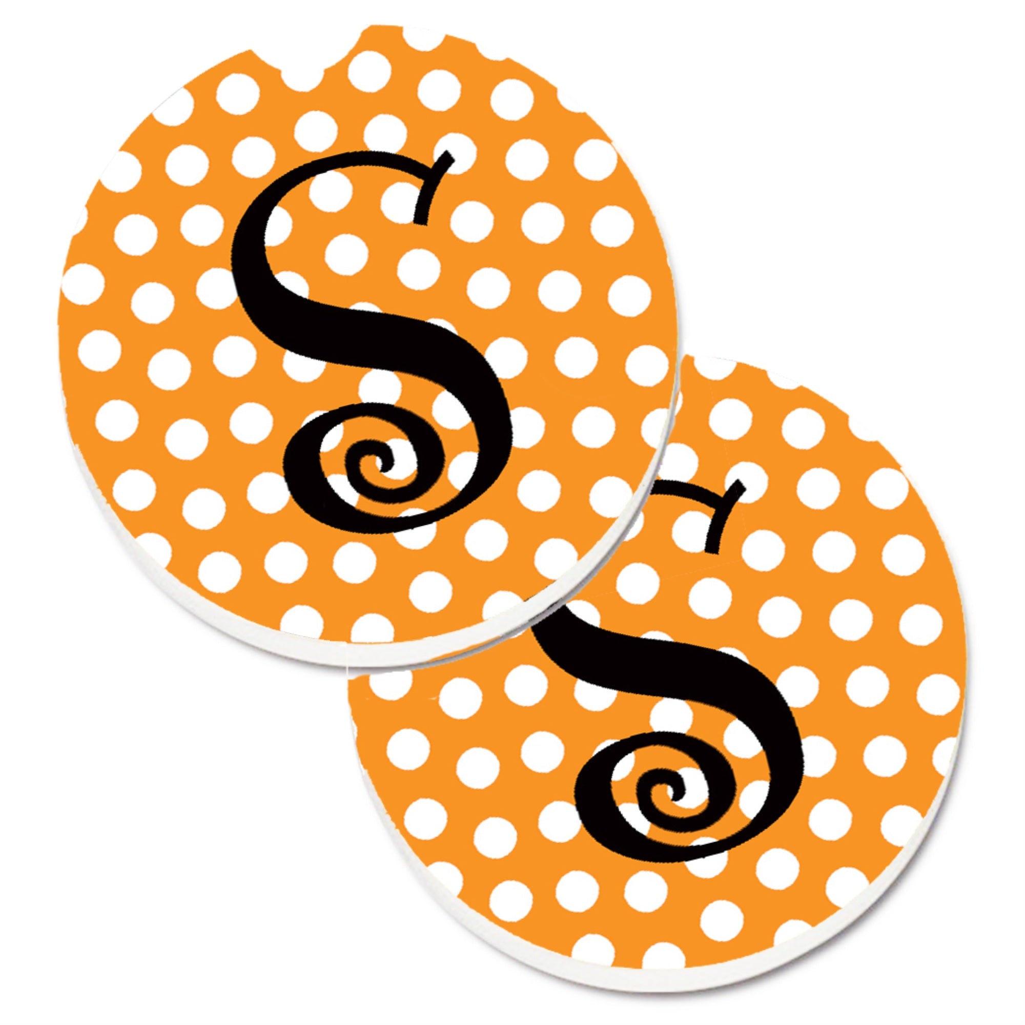 'Caroline'S Treasures Monogram Initial S Orange Polkadots Set Of 2 Cup Holder Car Coasters Cj1033-Scarc, 2.56, Multicolor''