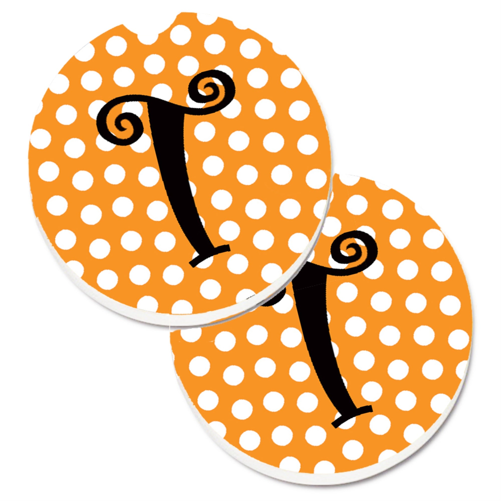 'Caroline'S Treasures Monogram Initial T Orange Polkadots Set Of 2 Cup Holder Car Coasters Cj1033-Tcarc, 2.56, Multicolor''