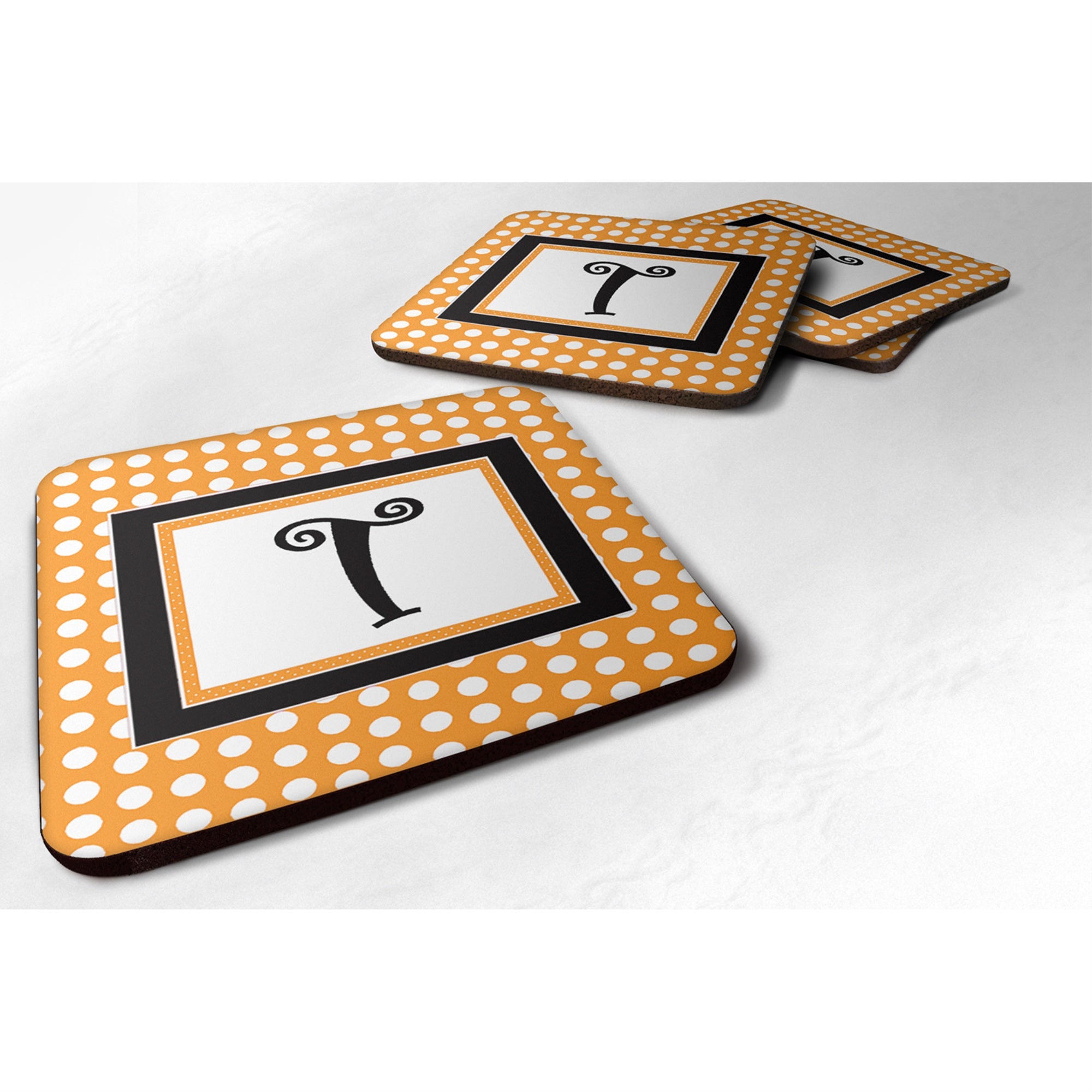 'Caroline'S Treasures Cj1033-Tfc Monogram-Orange Polkadots Foam Coasters (Set Of 4), Initial Letter T, 3.5'''' H X 3.5'''' W, M