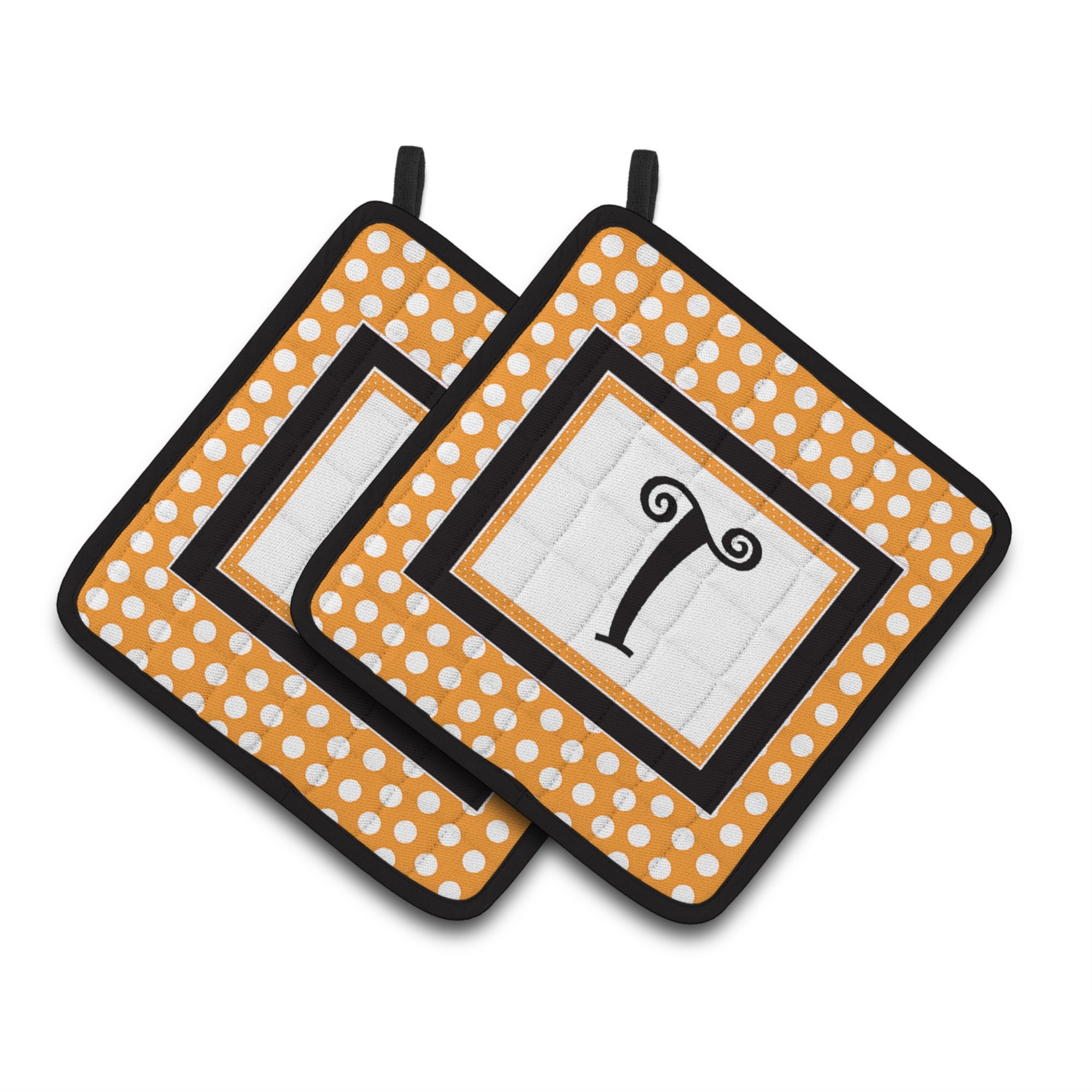 'Caroline'S Treasures Monogram Initial T Orange Polkadots Pair Of Pot Holders Cj1033-Tpthd, 7.5Hx7.5W, Multicolor''