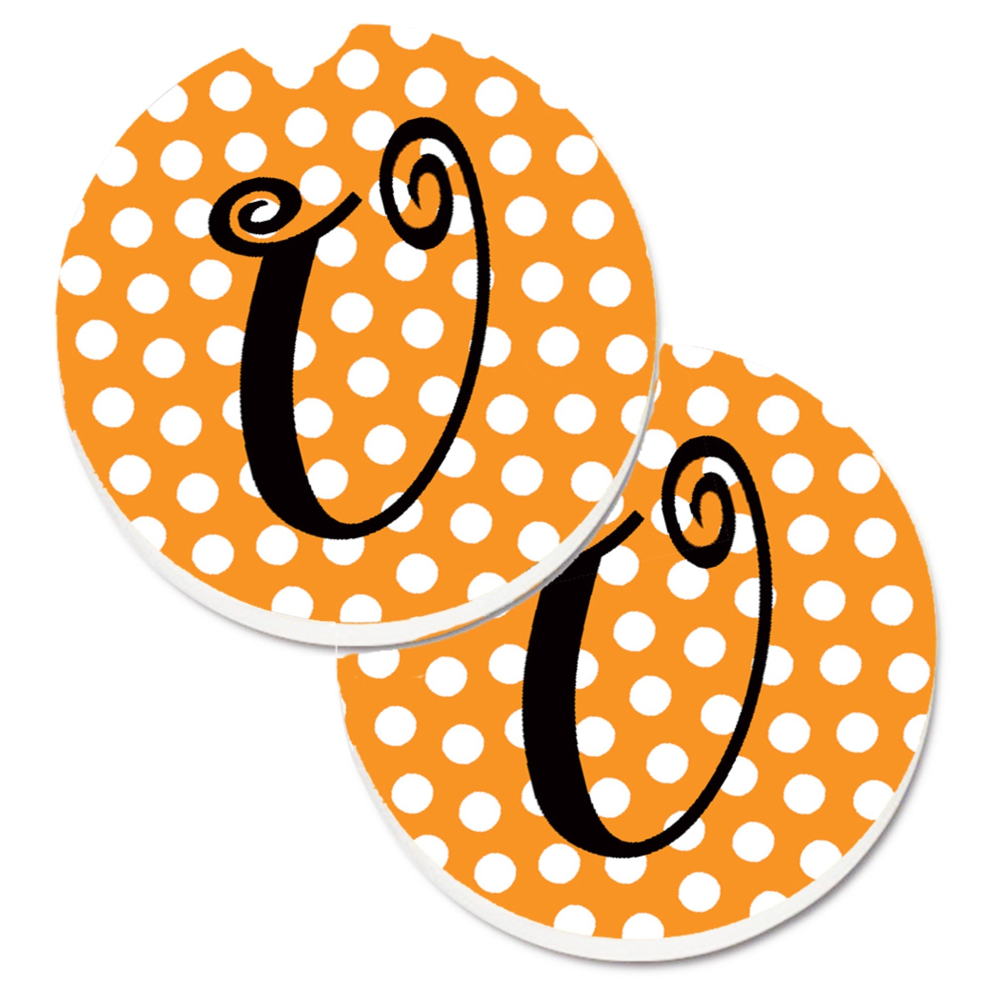 'Caroline'S Treasures Monogram Initial U Orange Polkadots Set Of 2 Cup Holder Car Coasters Cj1033-Ucarc, 2.56, Multicolor''