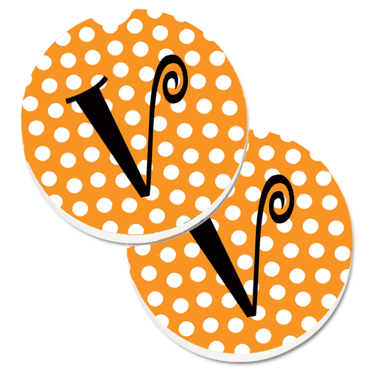 'Caroline'S Treasures Monogram Initial V Orange Polkadots Set Of 2 Cup Holder Car Coasters Cj1033-Vcarc, 2.56, Multicolor''