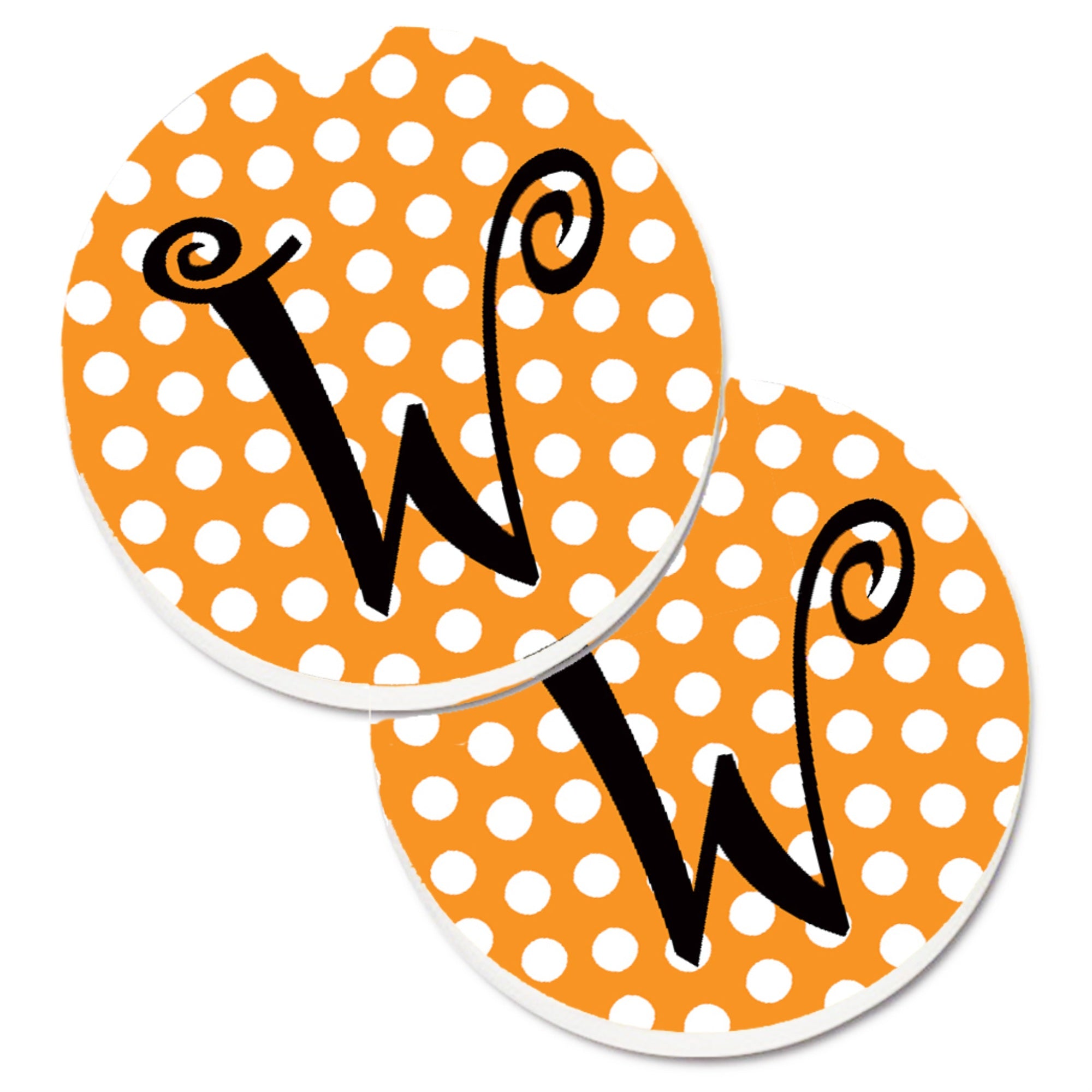 'Caroline'S Treasures Monogram Initial W Orange Polkadots Set Of 2 Cup Holder Car Coasters Cj1033-Wcarc, 2.56, Multicolor''