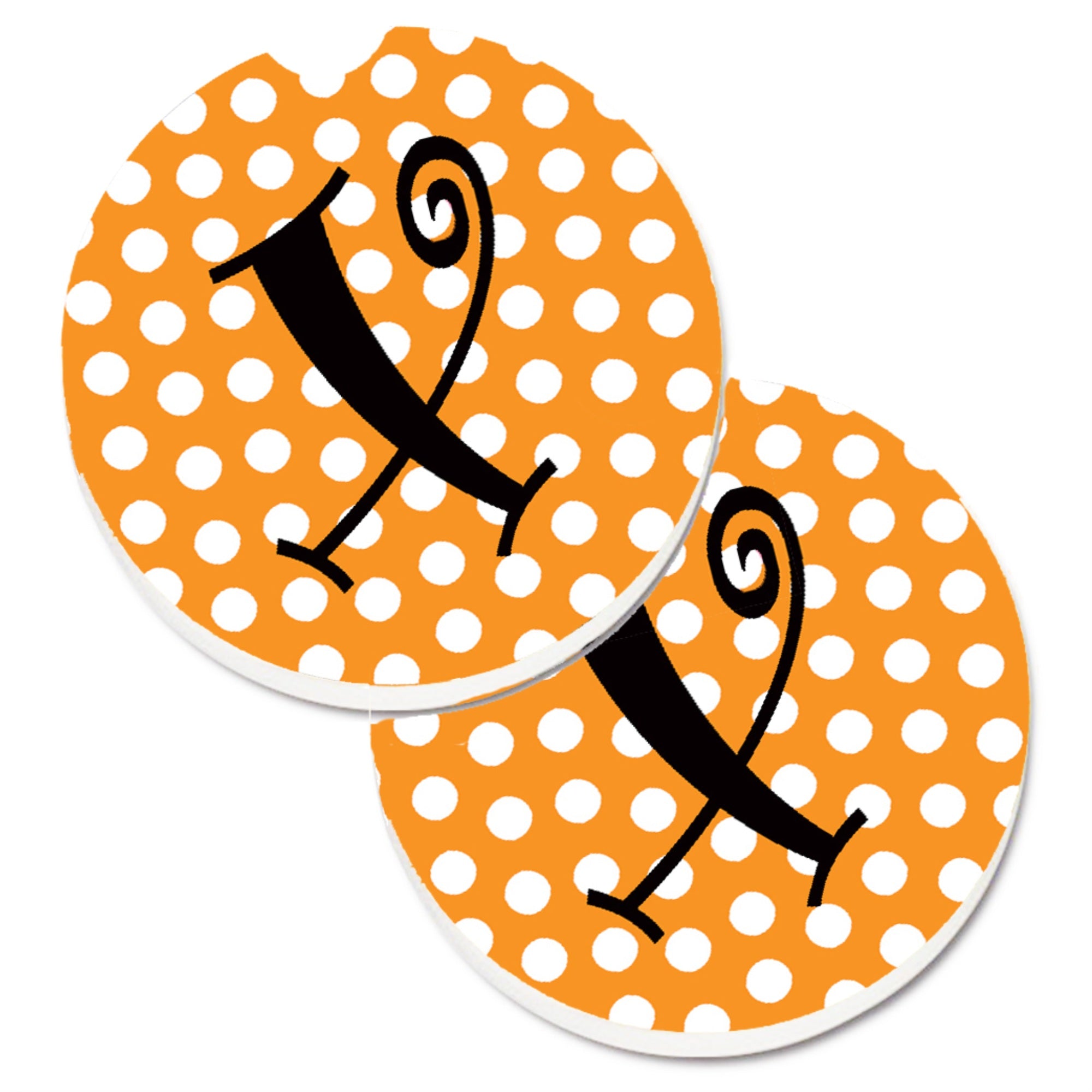 'Caroline'S Treasures Monogram Initial X Orange Polkadots Set Of 2 Cup Holder Car Coasters Cj1033-Xcarc, 2.56, Multicolor''