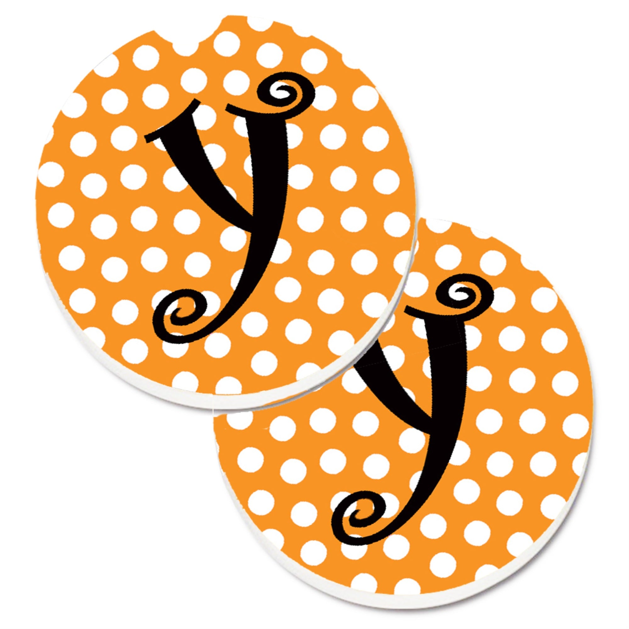 'Caroline'S Treasures Monogram Initial Y Orange Polkadots Set Of 2 Cup Holder Car Coasters Cj1033-Ycarc, 2.56, Multicolor''