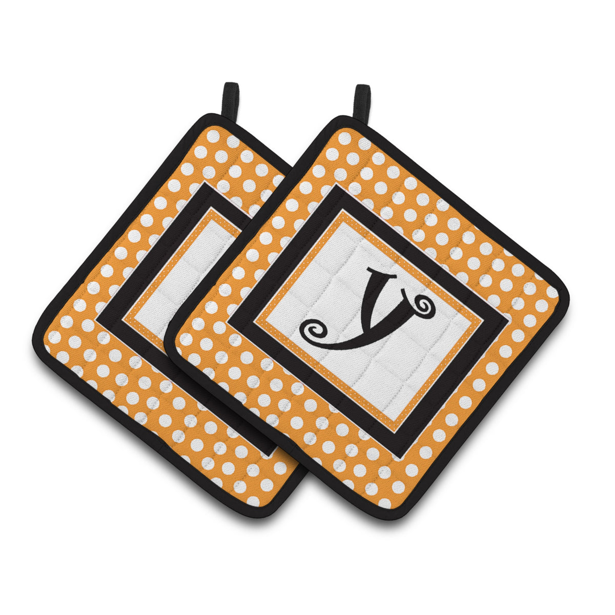 'Caroline'S Treasures Monogram Initial Y Orange Polkadots Pair Of Pot Holders Cj1033-Ypthd, 7.5Hx7.5W, Multicolor''