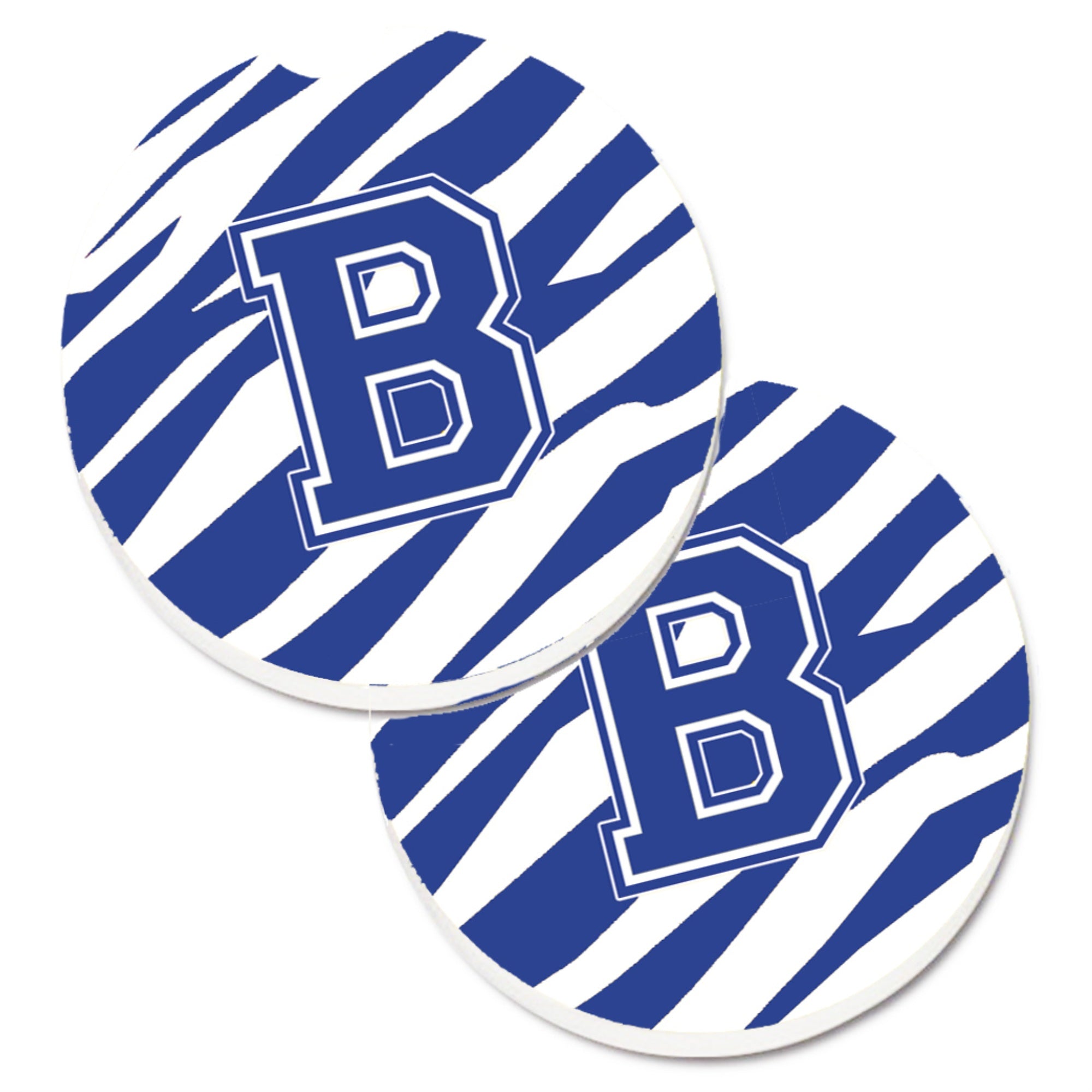 'Caroline'S Treasures Monogram Initial B Tiger Stripe Blue & White Set Of 2 Cup Holder Car Coasters Cj1034-Bcarc, 2.56, Multico