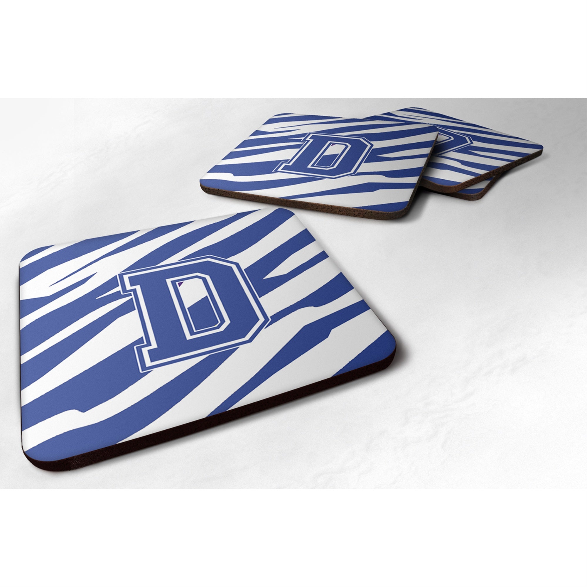 'Caroline'S Treasures Cj1034-Dfc Monogram-Tiger Stripe Blue And White Foam Coasters (Set Of 4), Initial Letter D, 3.5'''' H X 3