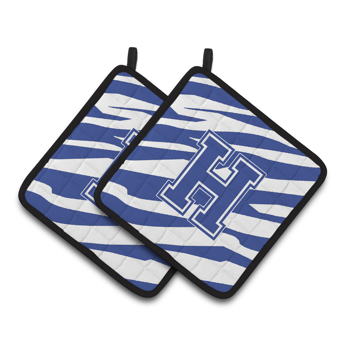 'Caroline'S Treasures Monogram Initial H Tiger Stripe Blue & White Pair Of Pot Holders Cj1034-Hpthd, 7.5Hx7.5W, Multicolor''