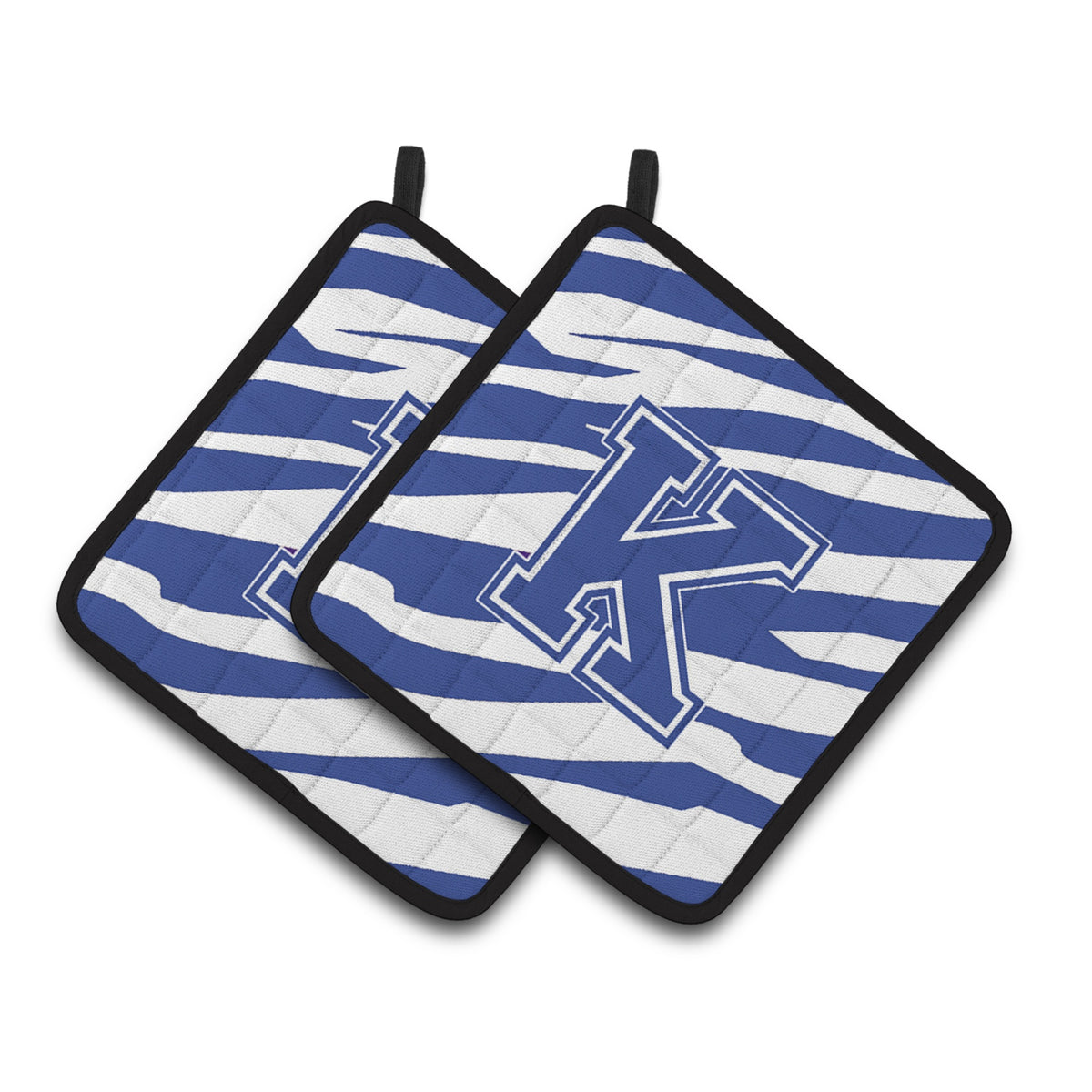 'Caroline'S Treasures Monogram Initial K Tiger Stripe Blue & White Pair Of Pot Holders Cj1034-Kpthd, 7.5Hx7.5W, Multicolor''