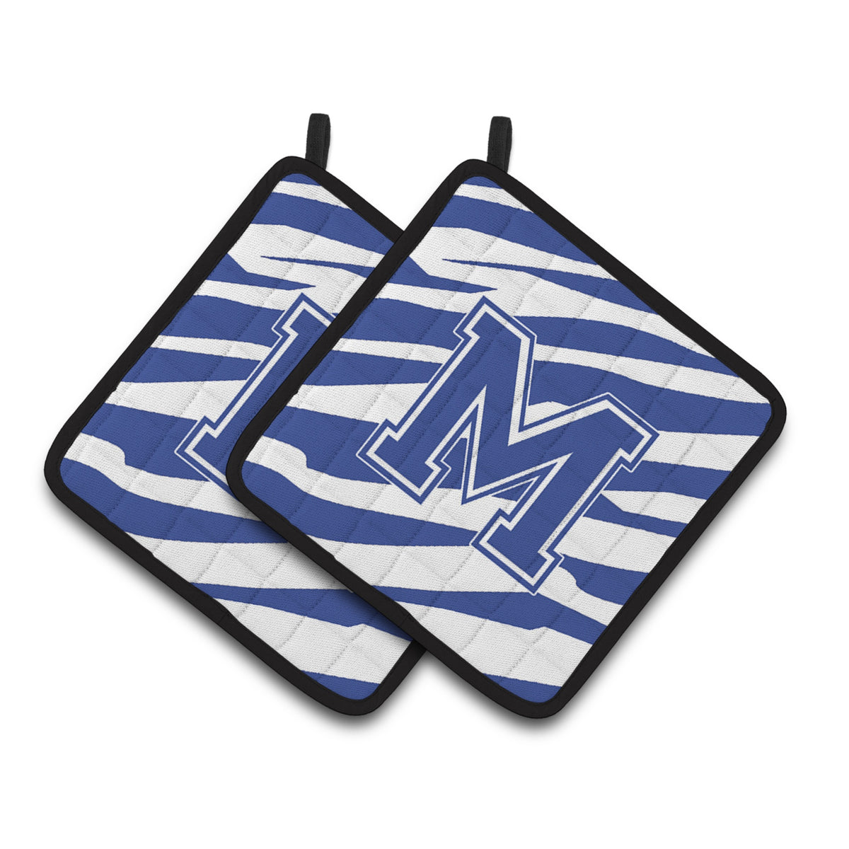 'Caroline'S Treasures Monogram Initial M Tiger Stripe Blue & White Pair Of Pot Holders Cj1034-Mpthd, 7.5Hx7.5W, Multicolor''