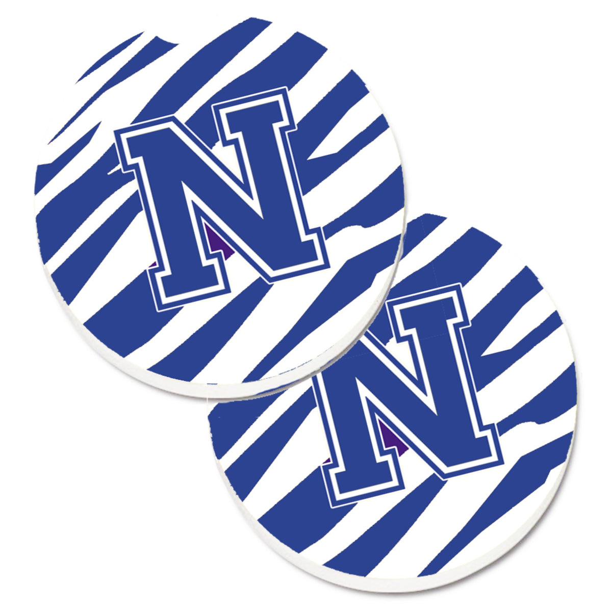 'Caroline'S Treasures Monogram Initial N Tiger Stripe Blue & White Set Of 2 Cup Holder Car Coasters Cj1034-Ncarc, 2.56, Multico