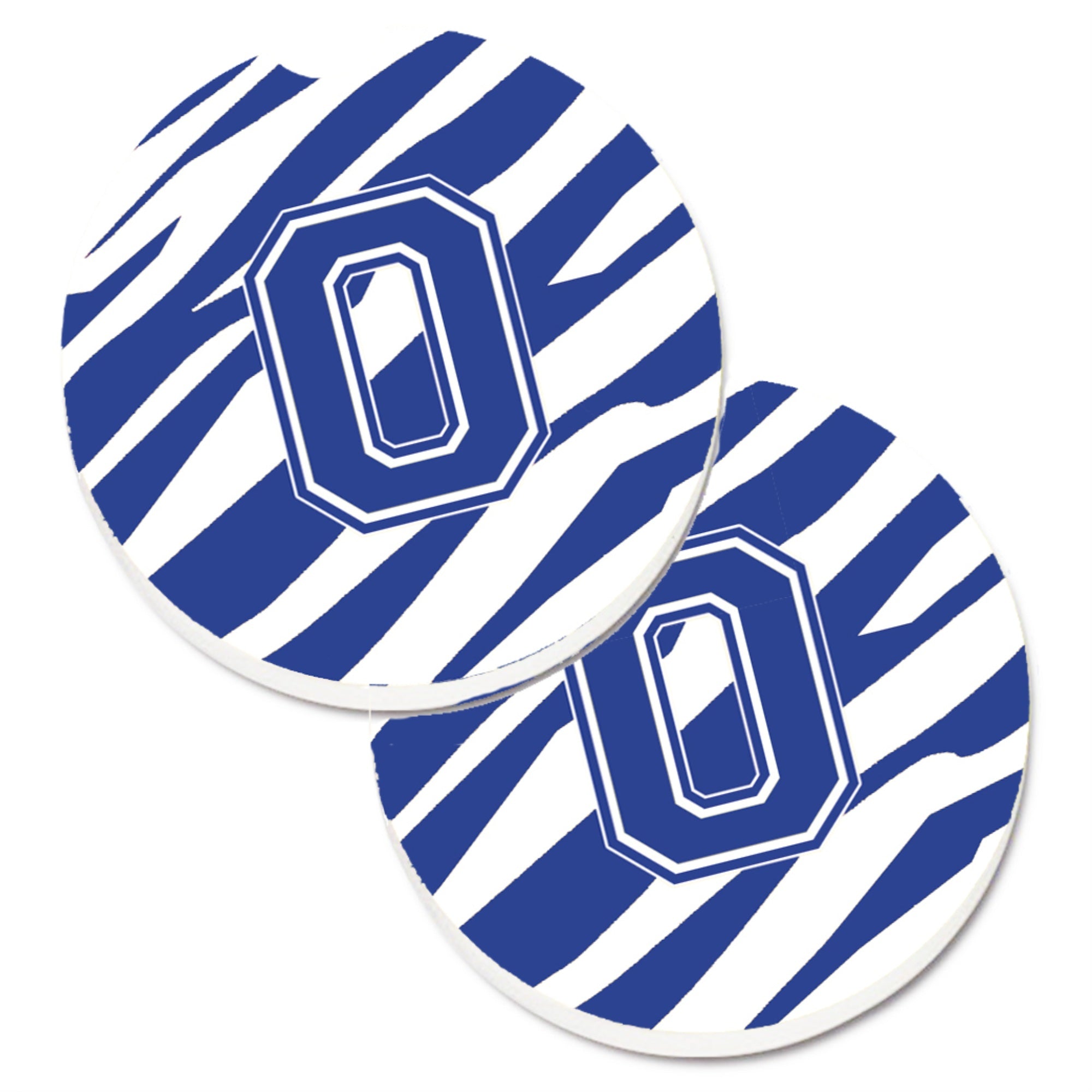 'Caroline'S Treasures Monogram Initial O Tiger Stripe Blue & White Set Of 2 Cup Holder Car Coasters Cj1034-Ocarc, 2.56, Multico