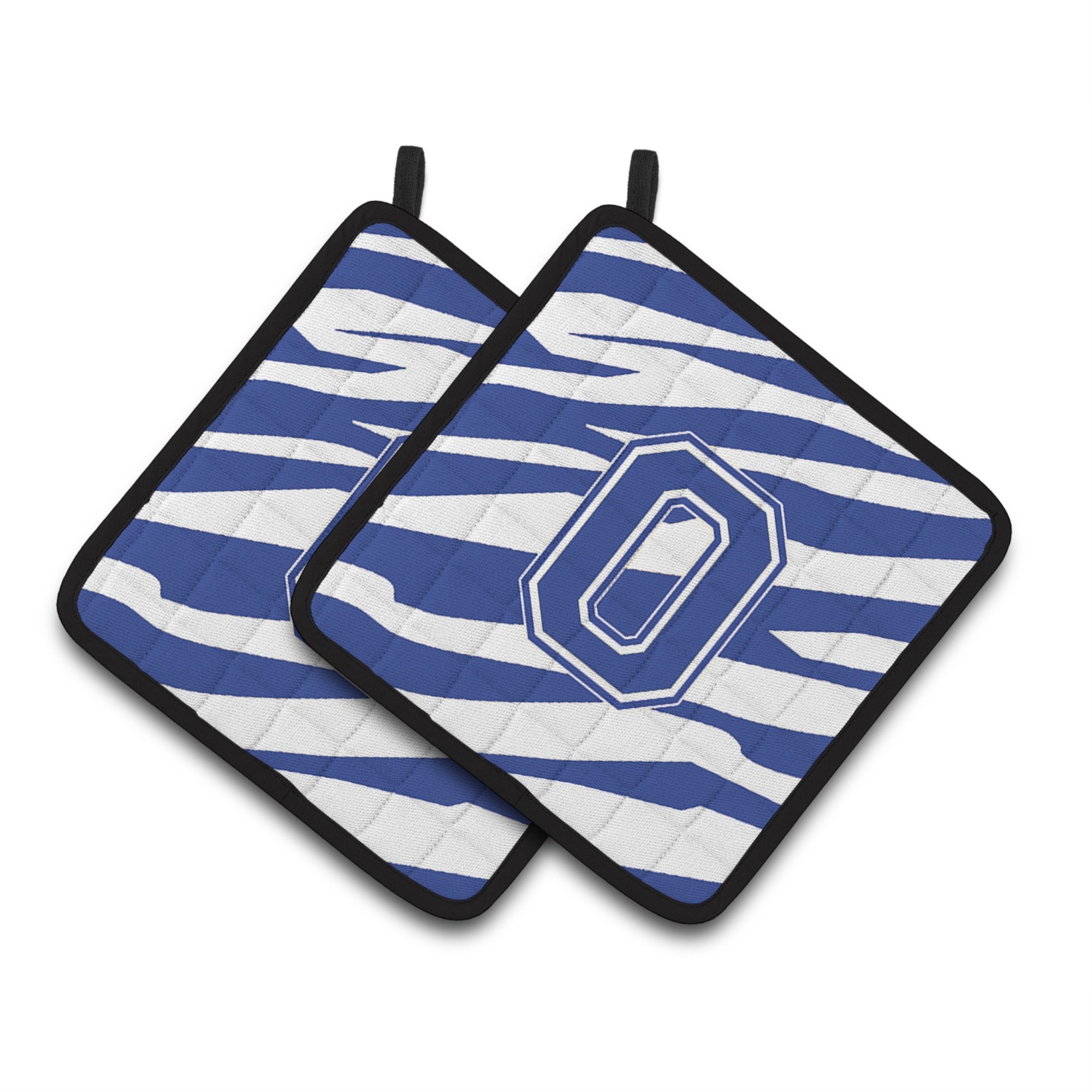 'Caroline'S Treasures Monogram Initial O Tiger Stripe Blue & White Pair Of Pot Holders Cj1034-Opthd, 7.5Hx7.5W, Multicolor''