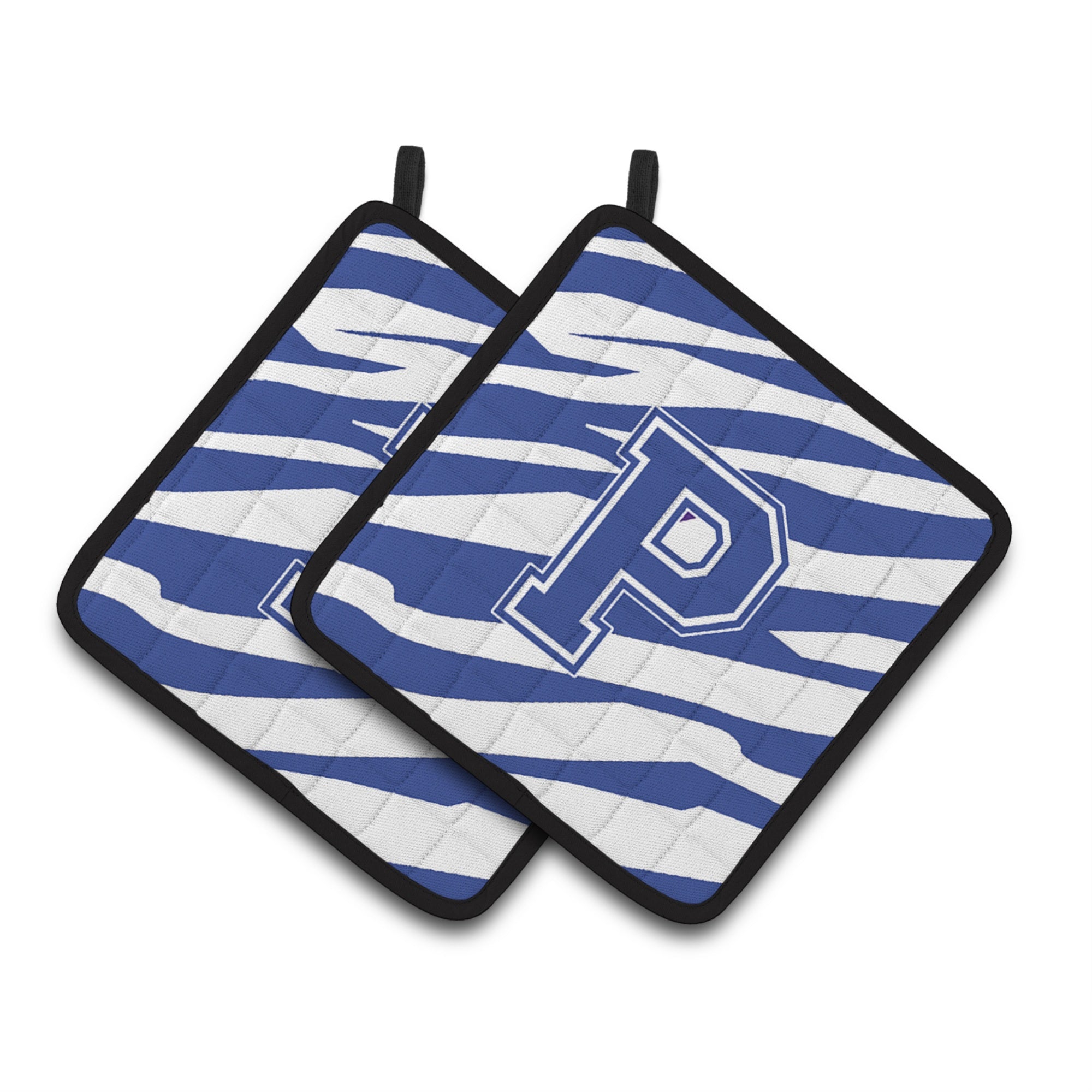 'Caroline'S Treasures Monogram Initial P Tiger Stripe Blue & White Pair Of Pot Holders Cj1034-Ppthd, 7.5Hx7.5W, Multicolor''