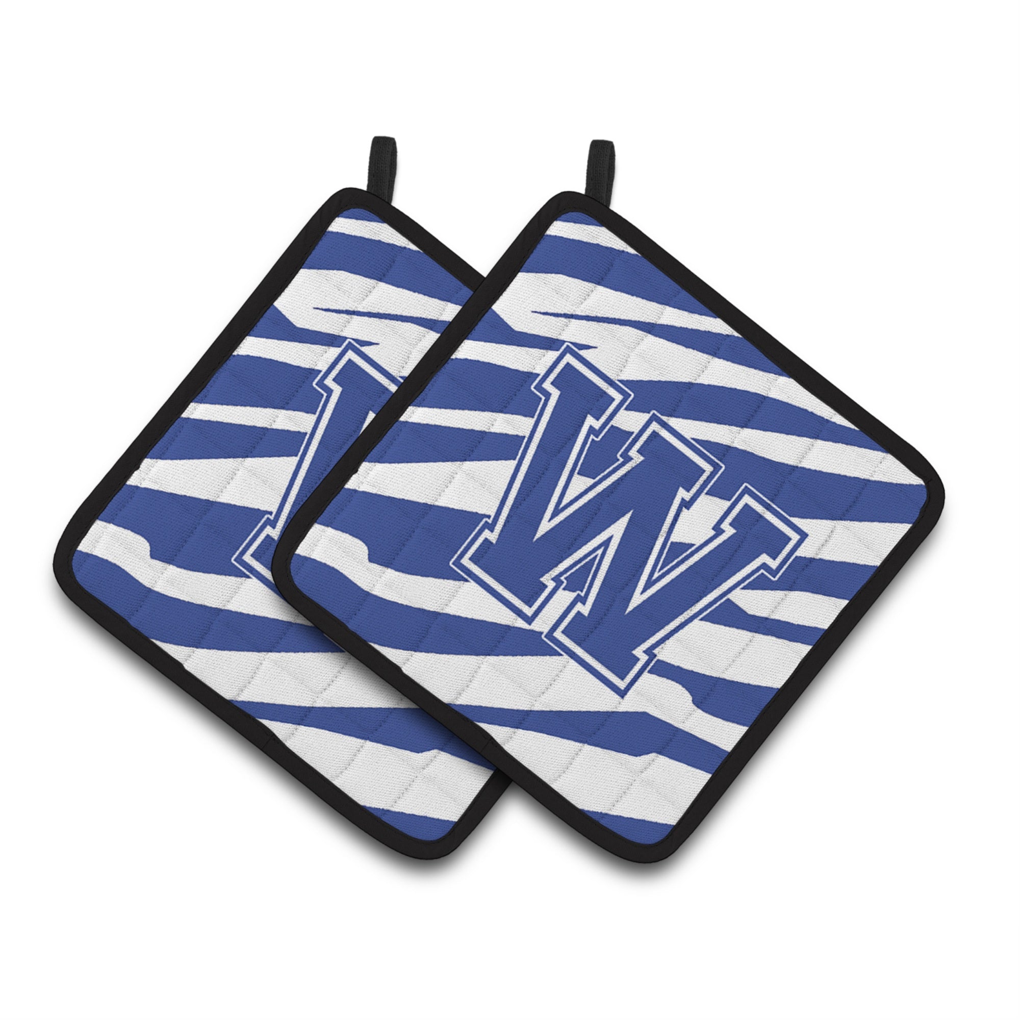 'Caroline'S Treasures Monogram Initial W Tiger Stripe Blue & White Pair Of Pot Holders Cj1034-Wpthd, 7.5Hx7.5W, Multicolor''