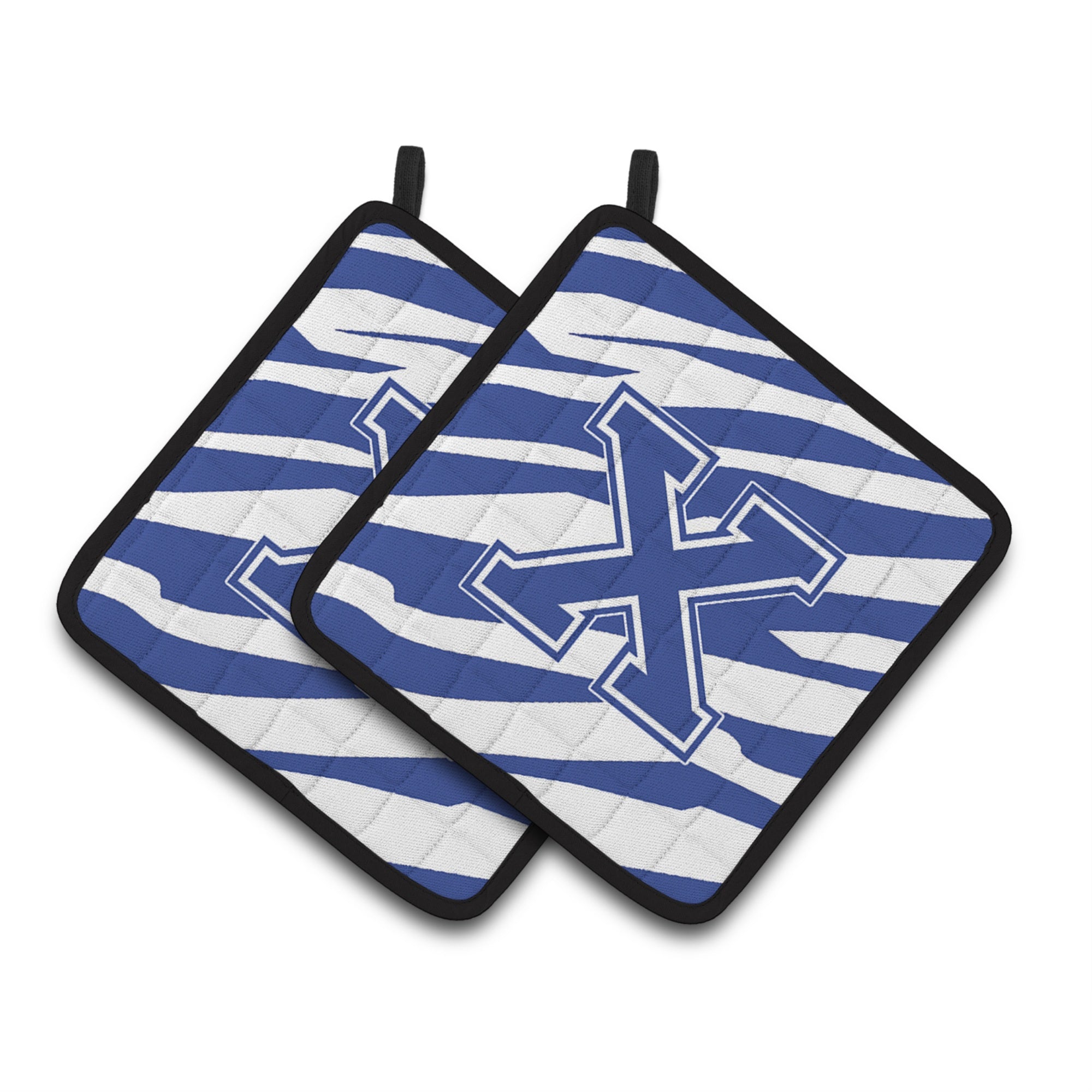 'Caroline'S Treasures Monogram Initial X Tiger Stripe Blue & White Pair Of Pot Holders Cj1034-Xpthd, 7.5Hx7.5W, Multicolor''