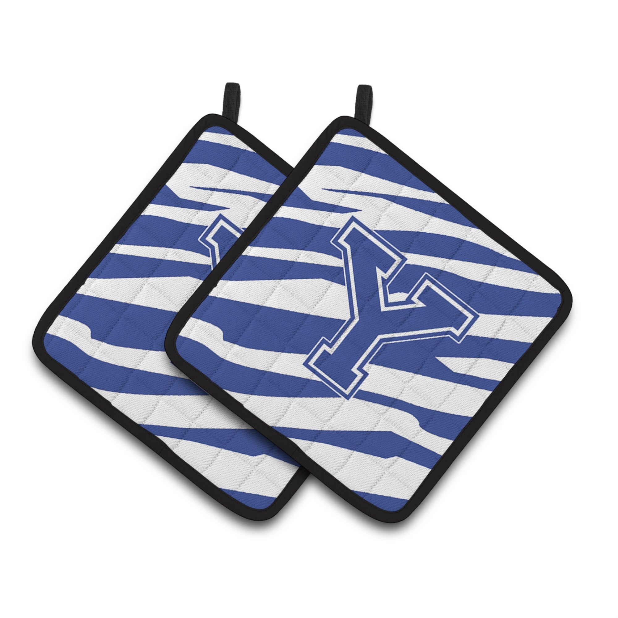 'Caroline'S Treasures Monogram Initial Y Tiger Stripe Blue & White Pair Of Pot Holders Cj1034-Ypthd, 7.5Hx7.5W, Multicolor''