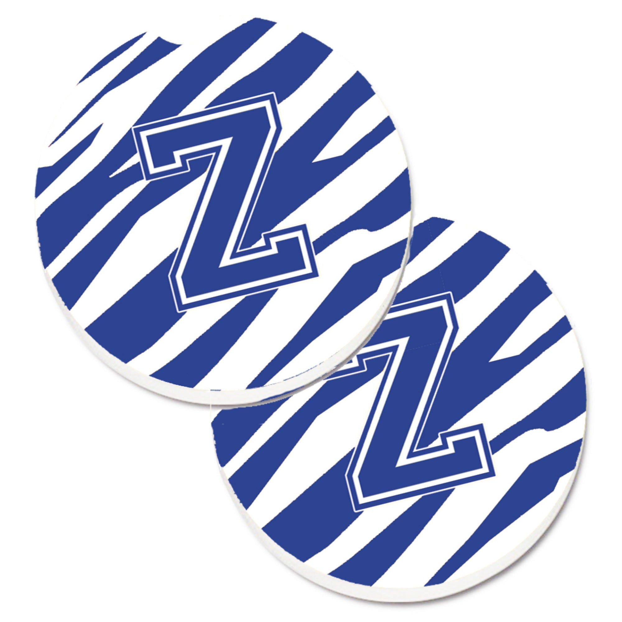 'Caroline'S Treasures Monogram Initial Z Tiger Stripe Blue & White Set Of 2 Cup Holder Car Coasters Cj1034-Zcarc, 2.56, Multico