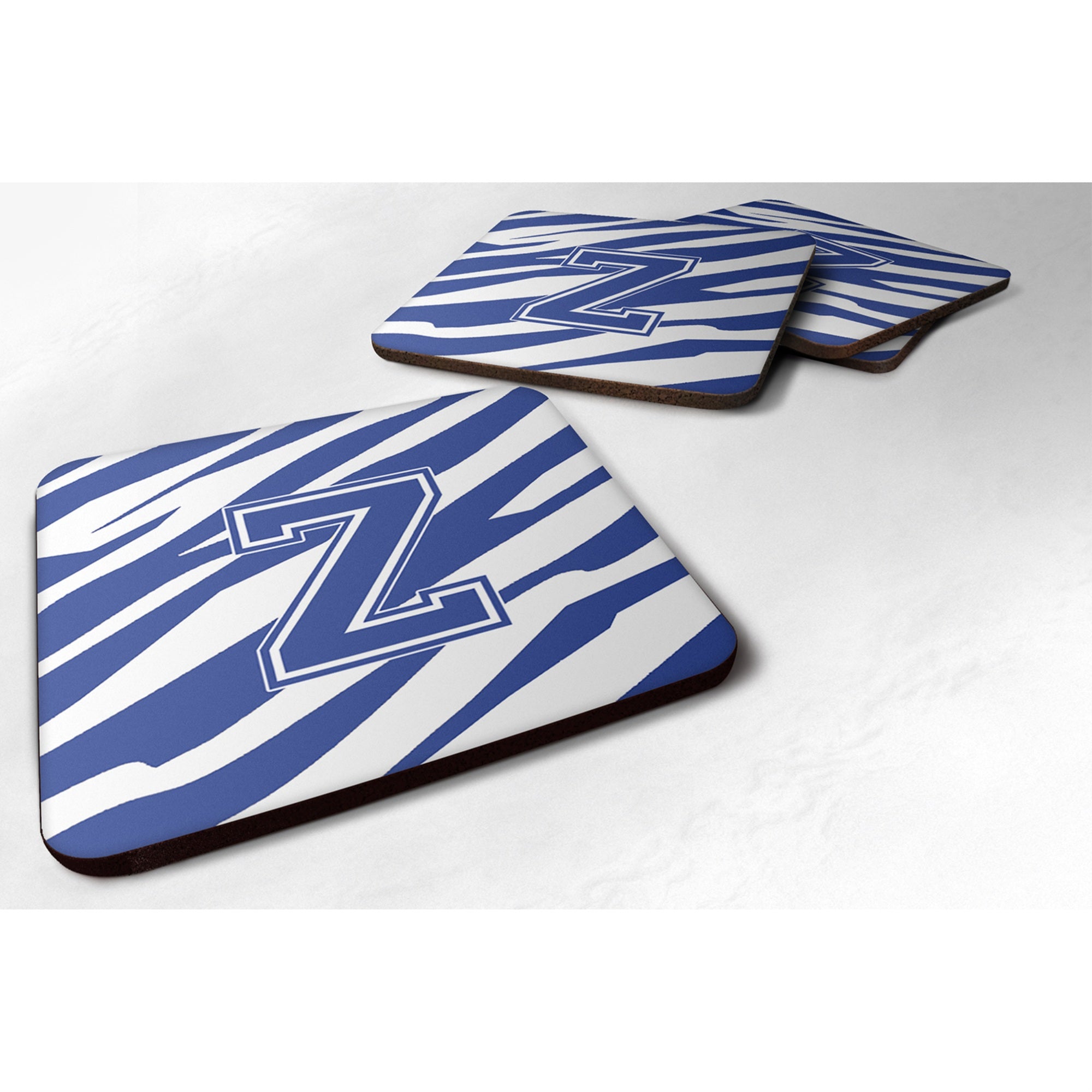 'Caroline'S Treasures Cj1034-Zfc Monogram-Tiger Stripe Blue And White Foam Coasters (Set Of 4), Initial Letter Z, 3.5'''' H X 3