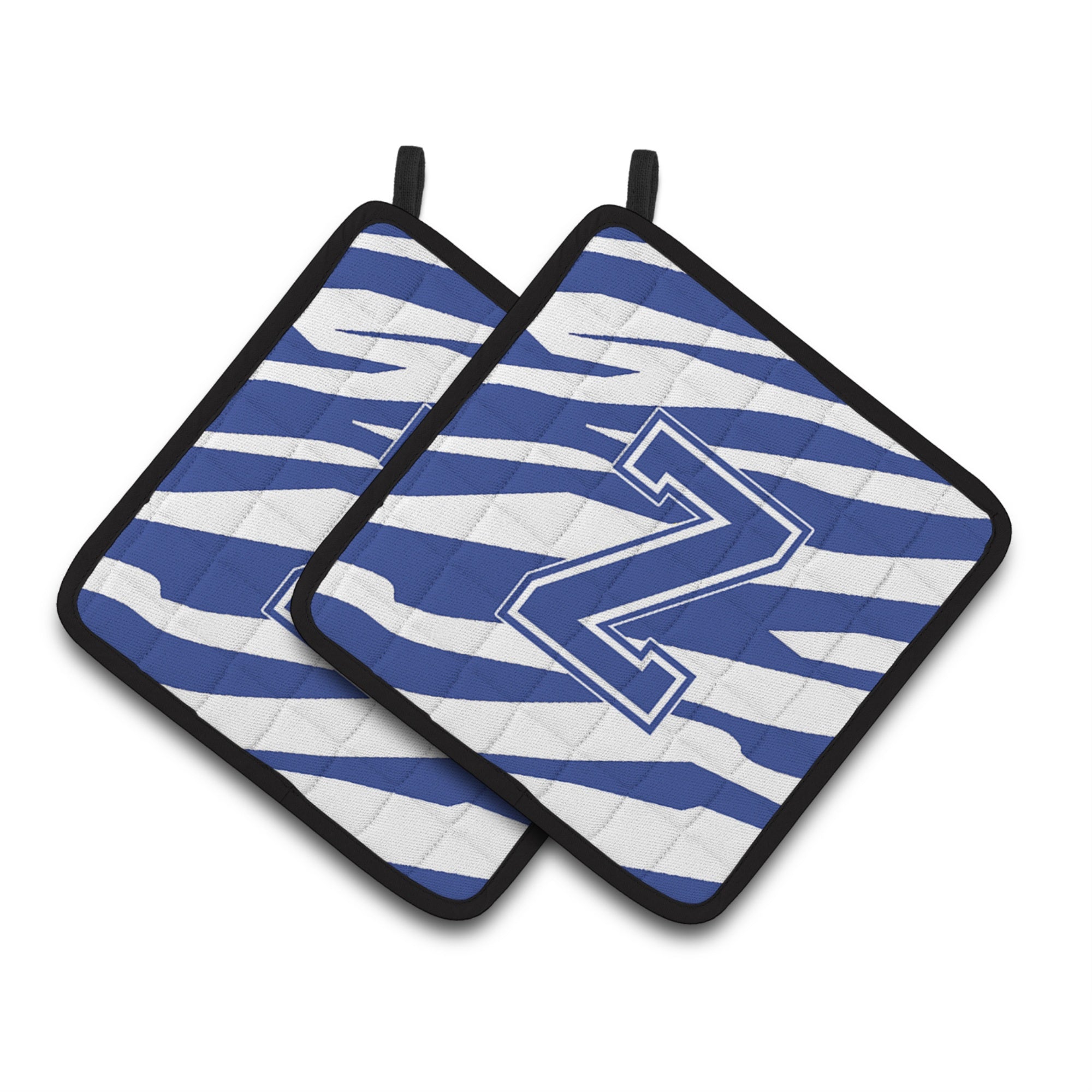 'Caroline'S Treasures Monogram Initial Z Tiger Stripe Blue & White Pair Of Pot Holders Cj1034-Zpthd, 7.5Hx7.5W, Multicolor''