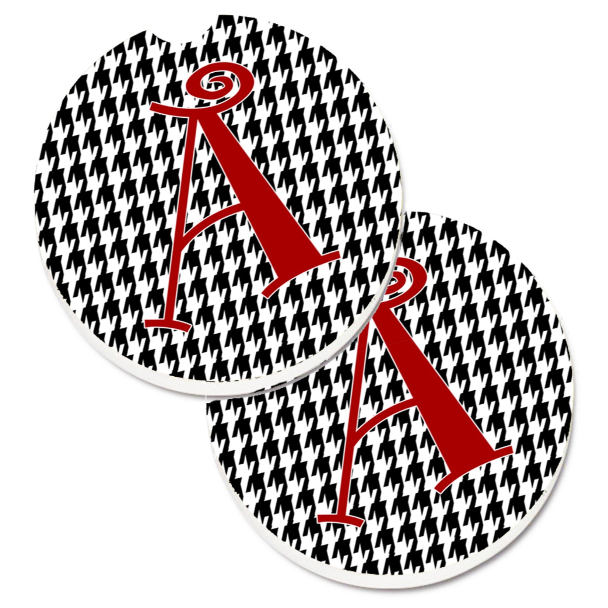 'Caroline'S Treasures Letter A Monogram - Black White Houndstooth Set Of 2 Cup Holder Car Coasters Cj1035-Acarc, 2.56, Multicol