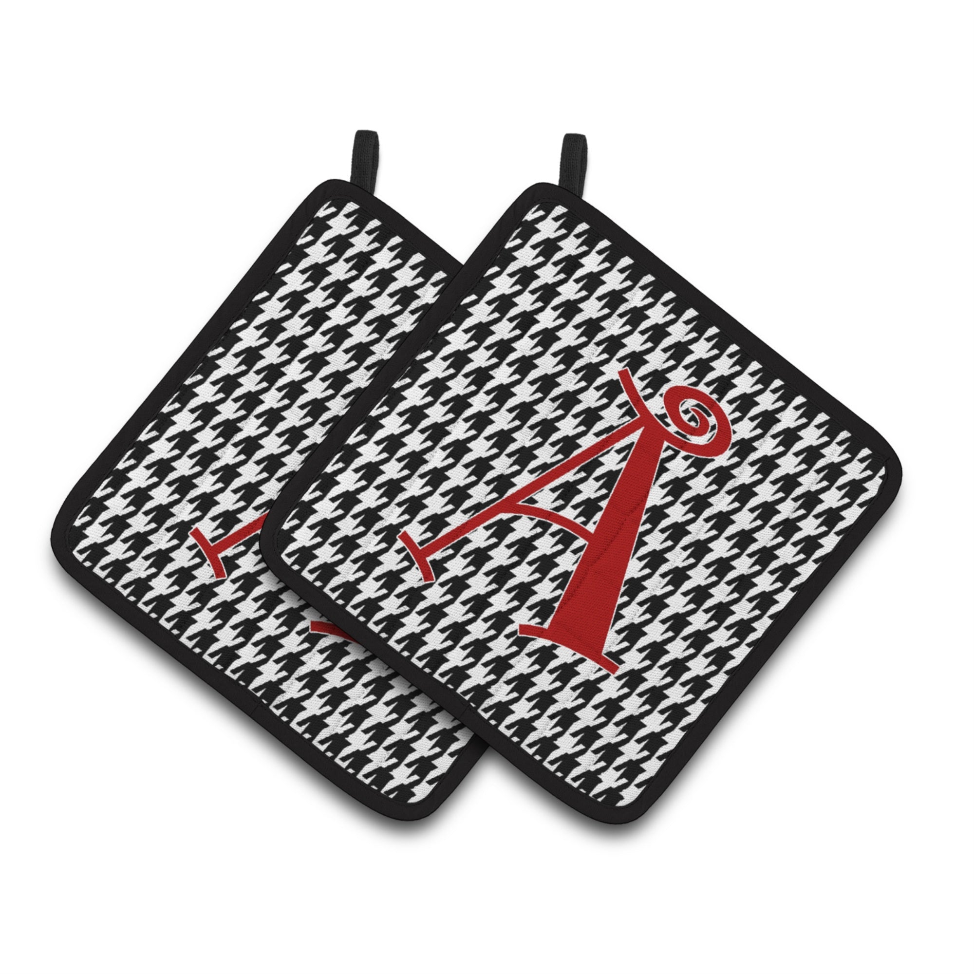 'Caroline'S Treasures Letter A Monogram - Black White Houndstooth Pair Of Pot Holders Cj1035-Apthd, 7.5Hx7.5W, Multicolor''