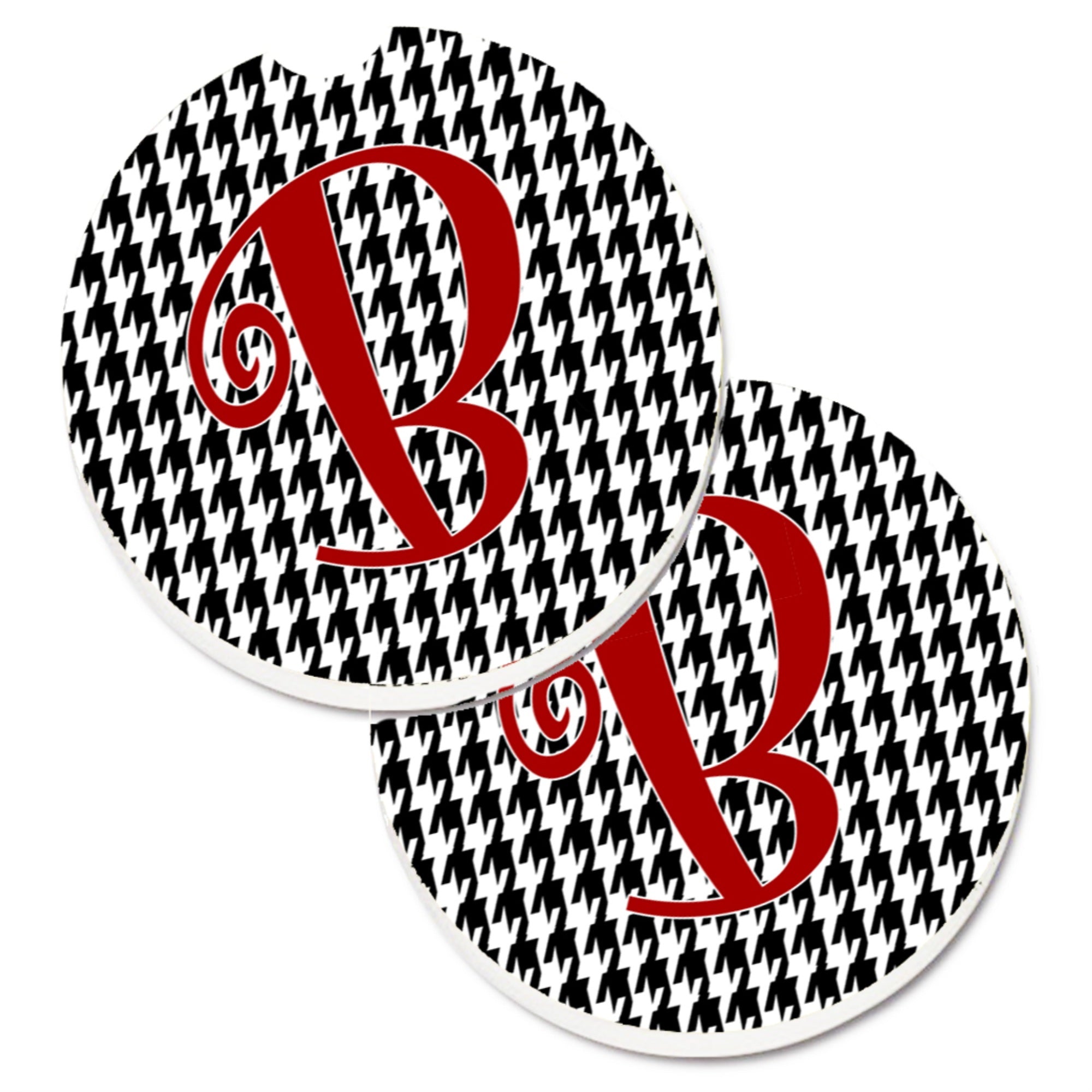 'Caroline'S Treasures Monogram Initial B Houndstooth Black Set Of 2 Cup Holder Car Coasters Cj1035-Bcarc, 2.56, Multicolor''
