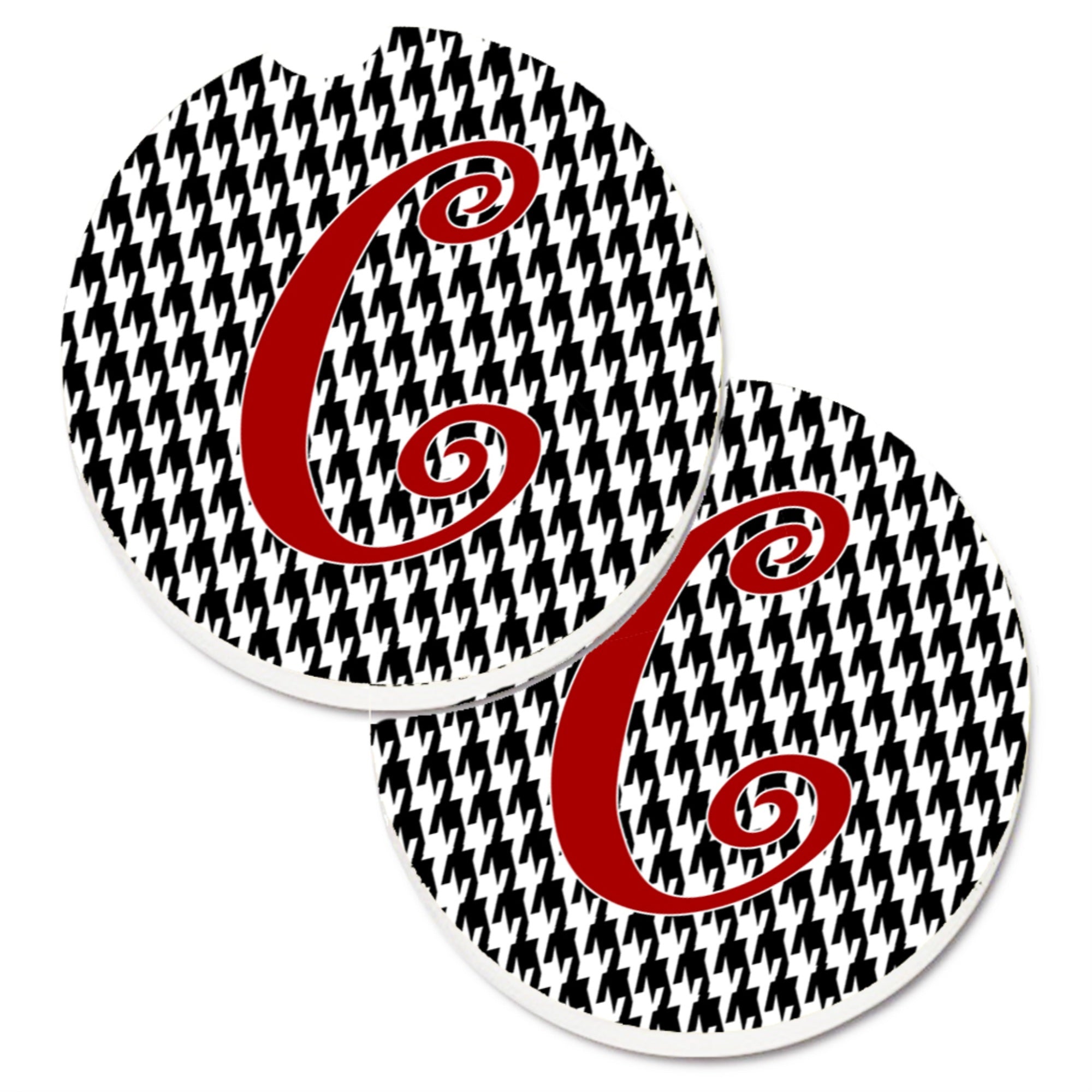 'Caroline'S Treasures Monogram Initial C Houndstooth Black Set Of 2 Cup Holder Car Coasters Cj1035-Ccarc, 2.56, Multicolor''