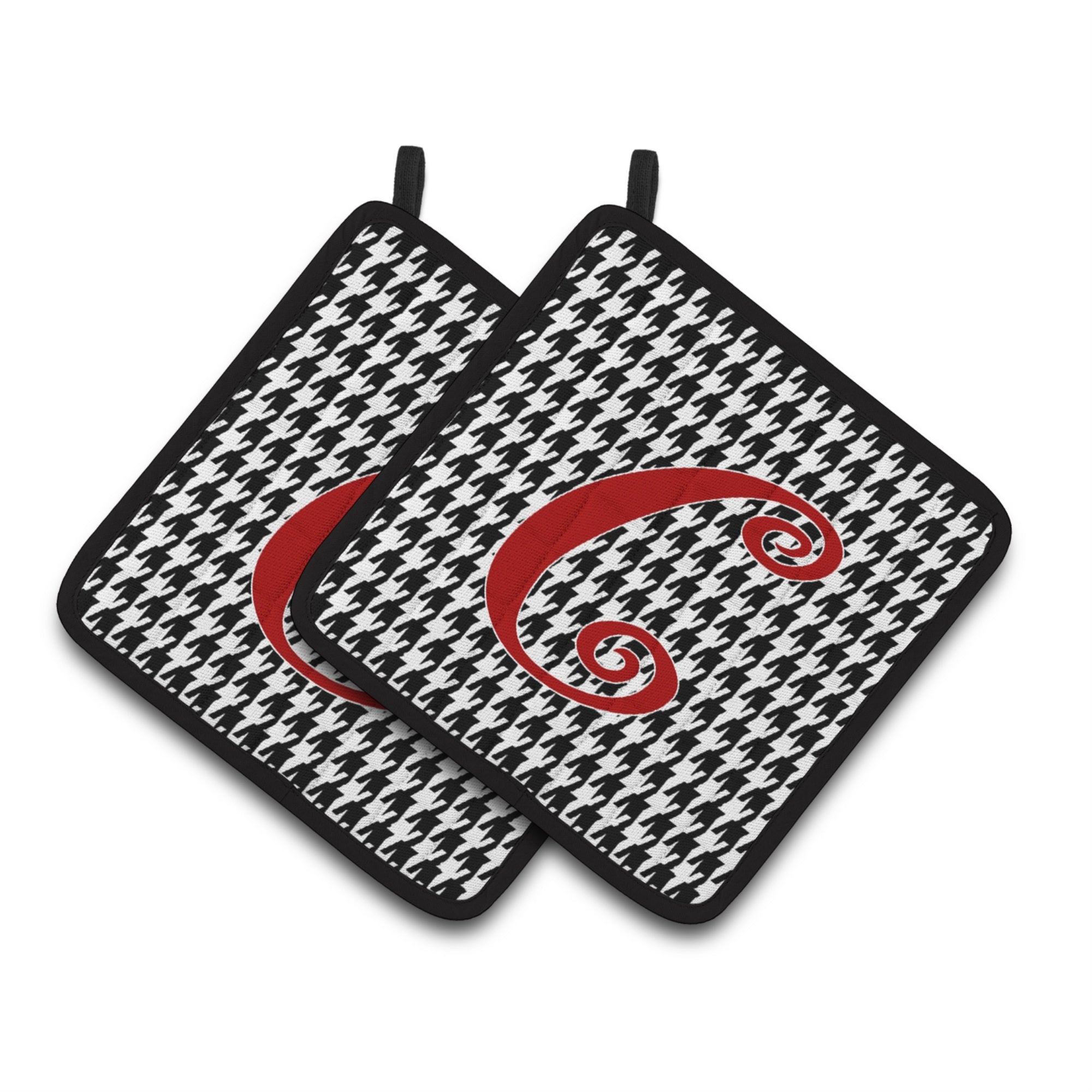 'Caroline'S Treasures Monogram Initial C Houndstooth Black Pair Of Pot Holders Cj1035-Cpthd, 7.5Hx7.5W, Multicolor''