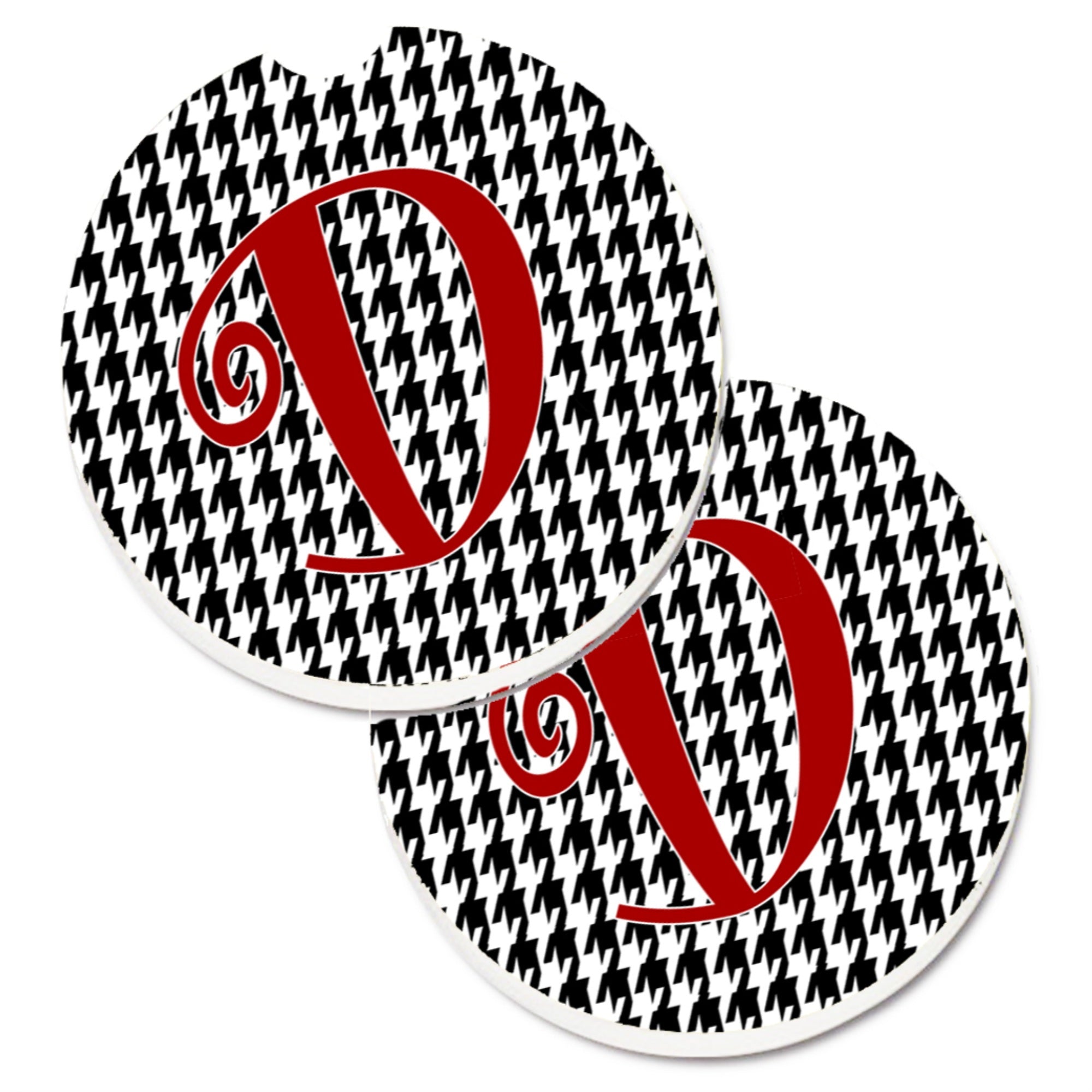 'Caroline'S Treasures Monogram Initial D Houndstooth Black Set Of 2 Cup Holder Car Coasters Cj1035-Dcarc, 2.56, Multicolor''