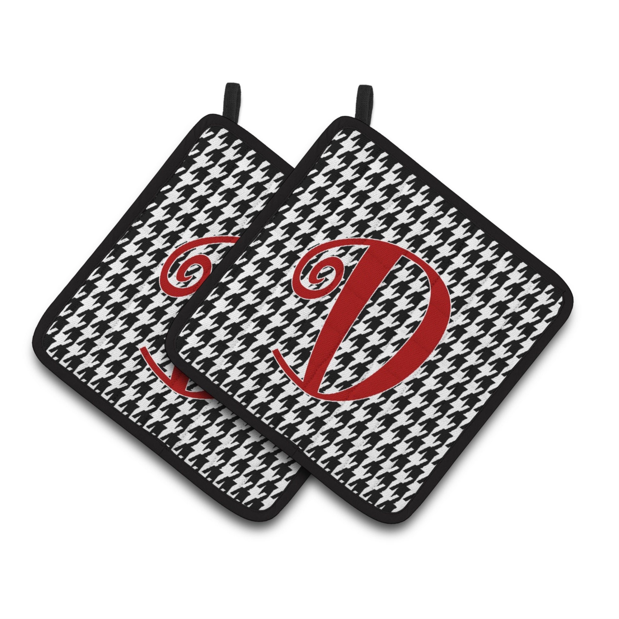 'Caroline'S Treasures Monogram Initial D Houndstooth Black Pair Of Pot Holders Cj1035-Dpthd, 7.5Hx7.5W, Multicolor''