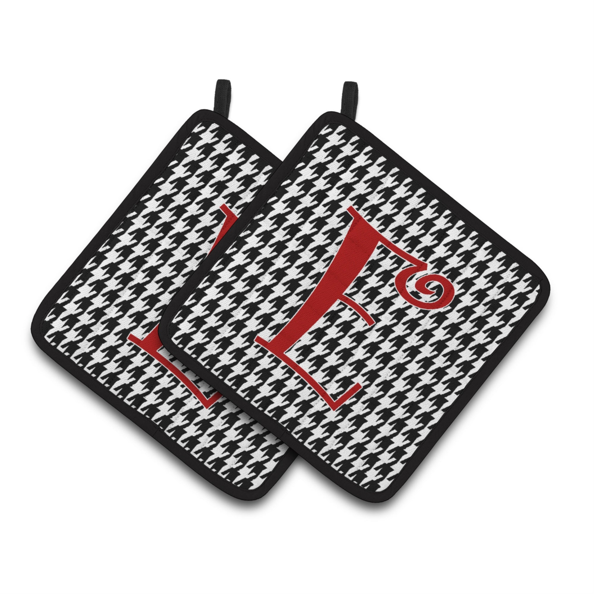 'Caroline'S Treasures Monogram Initial E Houndstooth Black Pair Of Pot Holders Cj1035-Epthd, 7.5Hx7.5W, Multicolor''