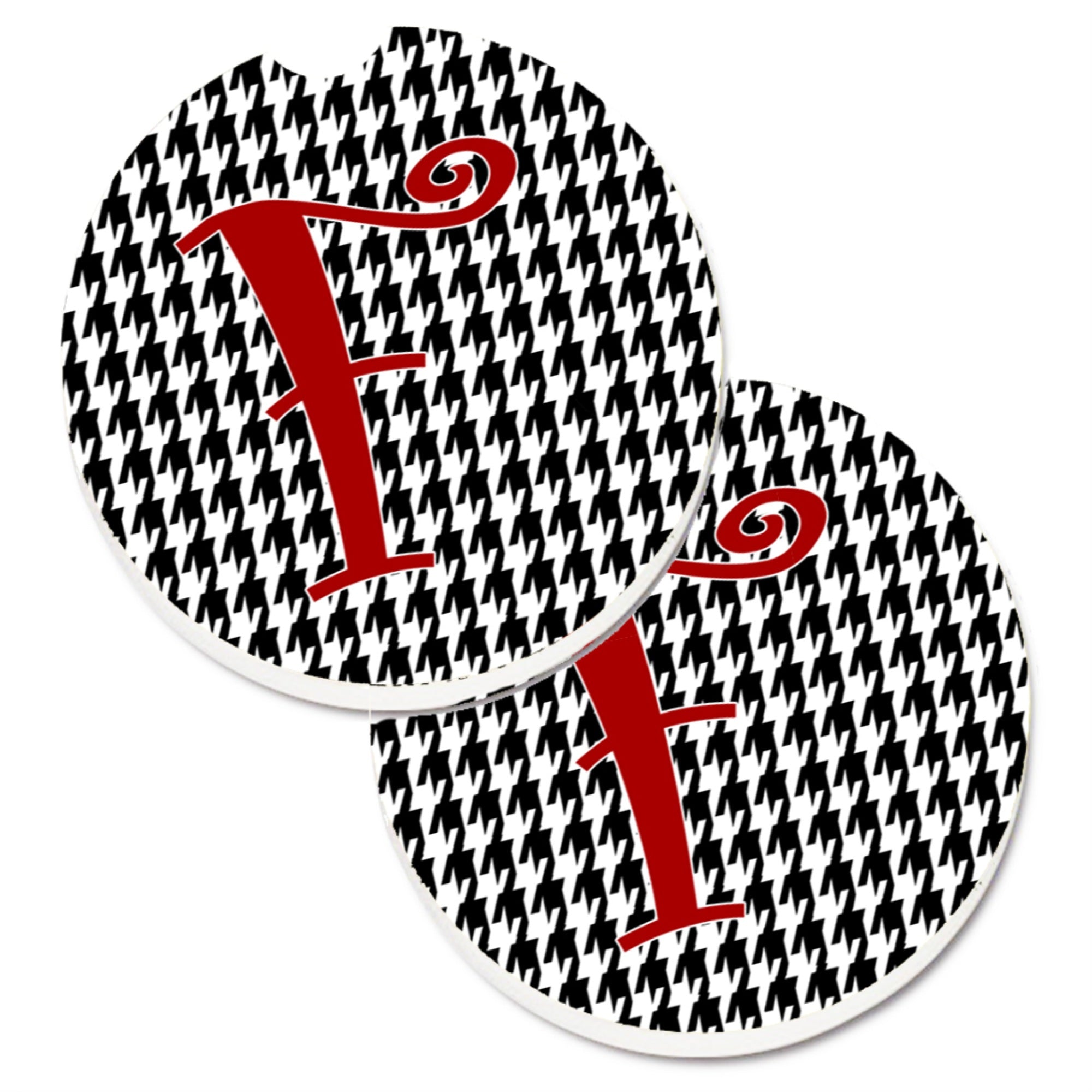 'Caroline'S Treasures Monogram Initial F Houndstooth Black Set Of 2 Cup Holder Car Coasters Cj1035-Fcarc, 2.56, Multicolor''
