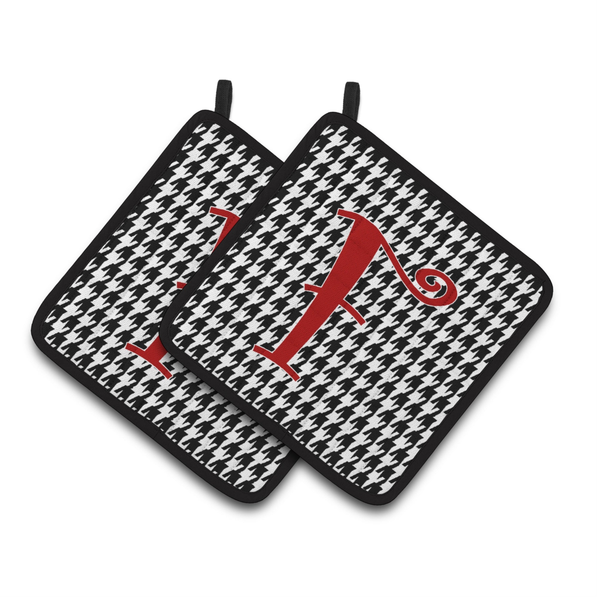 'Caroline'S Treasures Monogram Initial F Houndstooth Black Pair Of Pot Holders Cj1035-Fpthd, 7.5Hx7.5W, Multicolor''