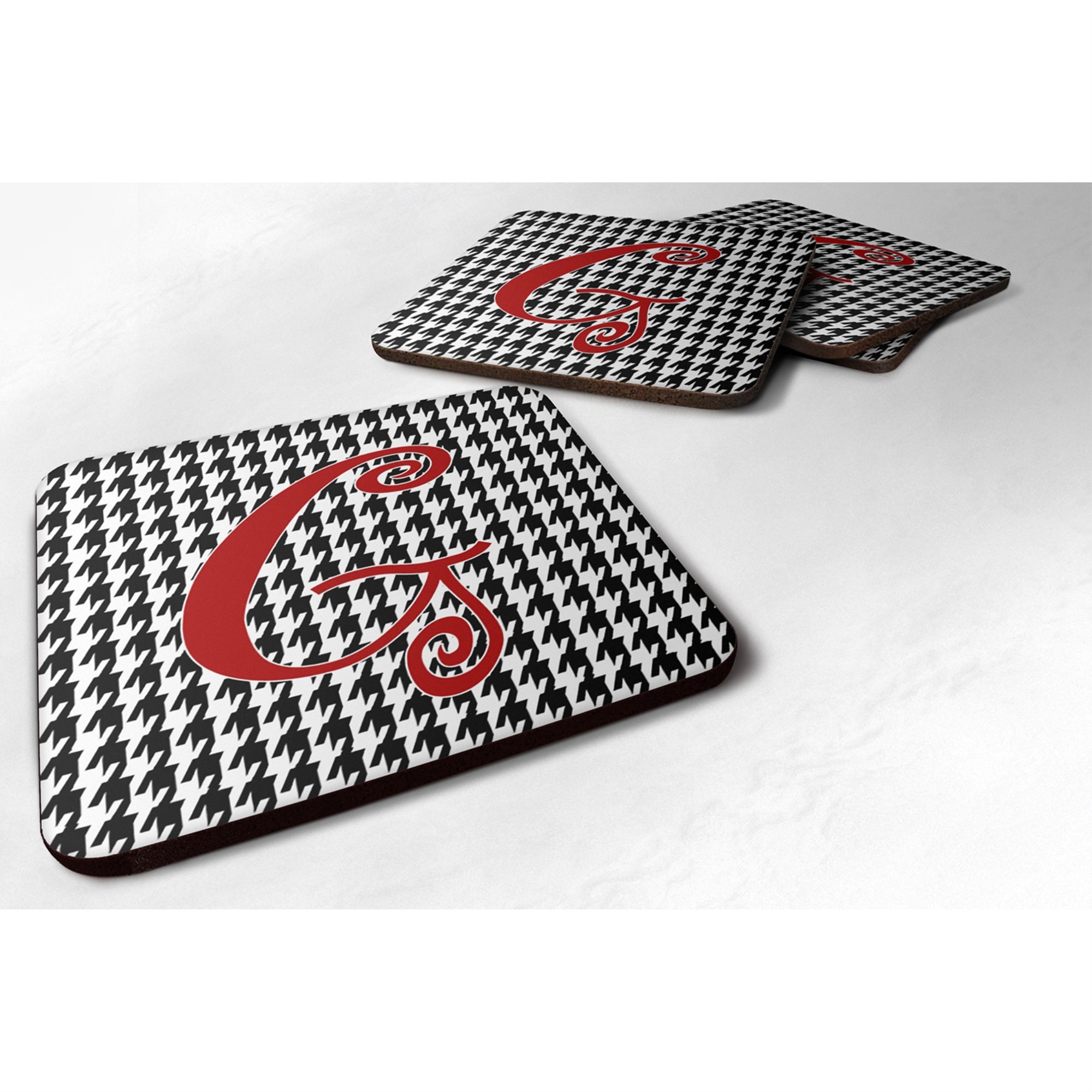 'Caroline'S Treasures Cj1035-Gfc Monogram-Houndstooth Black Foam Coasters (Set Of 4), Initial Letter G, 3.5'''' H X 3.5'''' W,