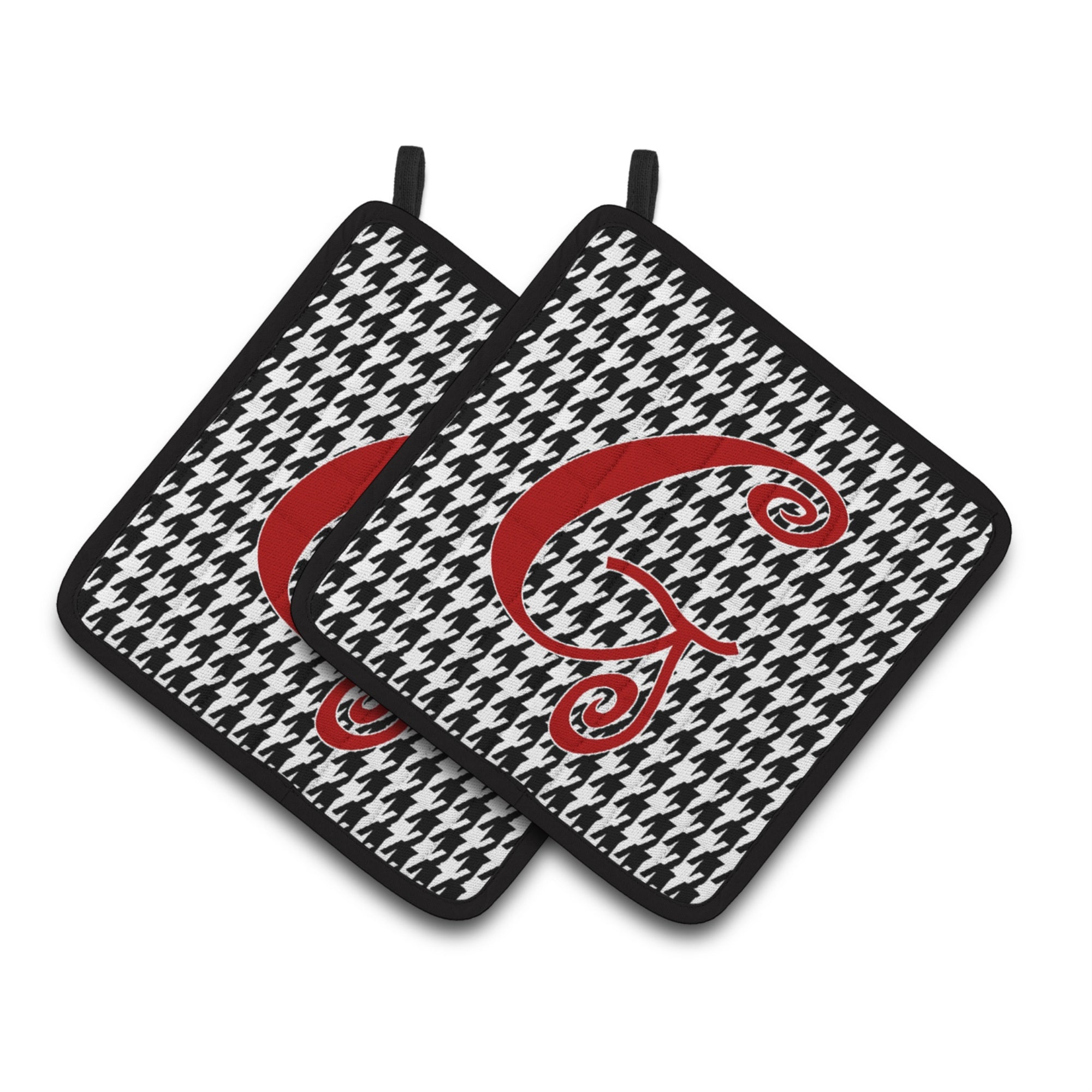 'Caroline'S Treasures Monogram Initial G Houndstooth Black Pair Of Pot Holders Cj1035-Gpthd, 7.5Hx7.5W, Multicolor''