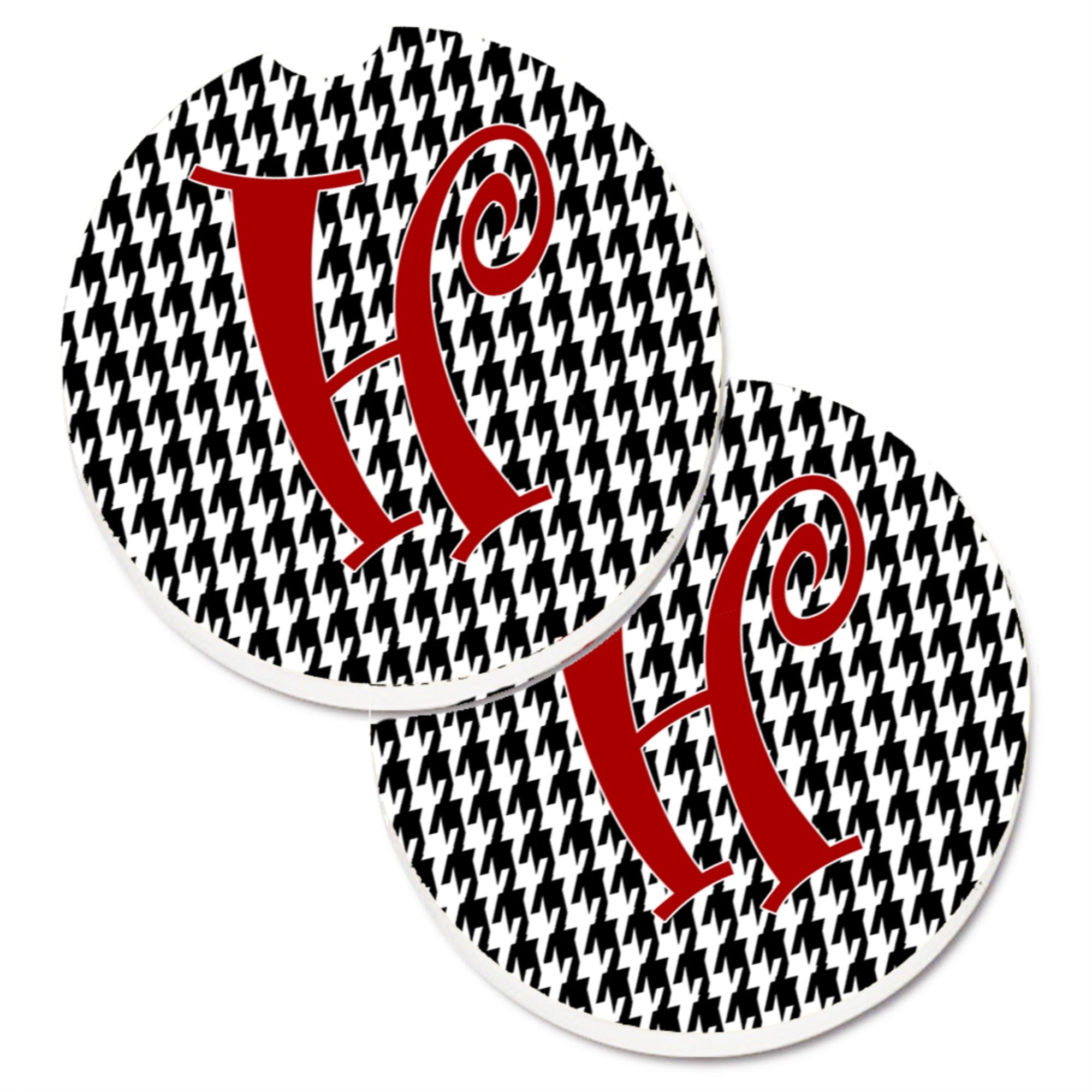 'Caroline'S Treasures Monogram Initial H Houndstooth Black Set Of 2 Cup Holder Car Coasters Cj1035-Hcarc, 2.56, Multicolor''