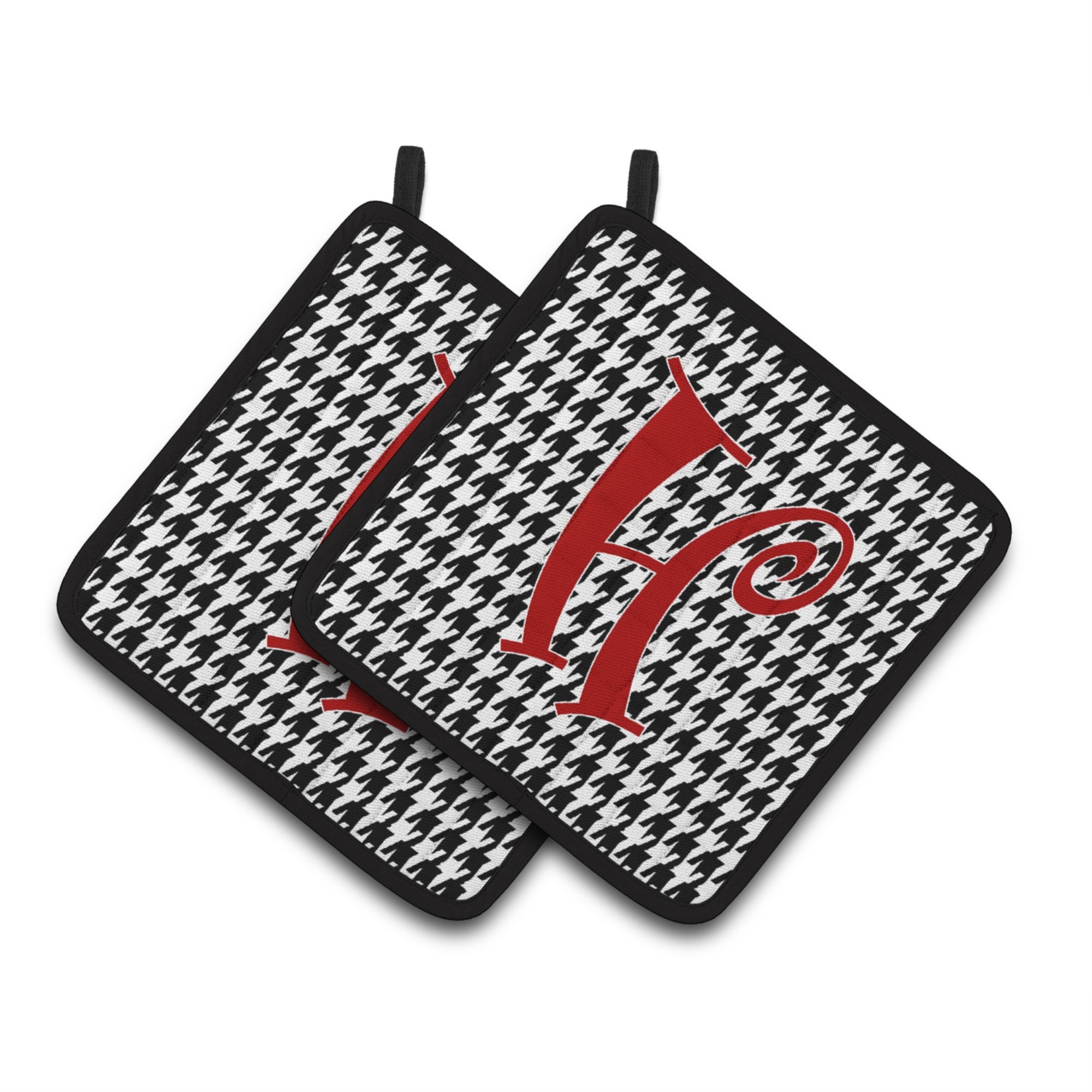 'Caroline'S Treasures Monogram Initial H Houndstooth Black Pair Of Pot Holders Cj1035-Hpthd, 7.5Hx7.5W, Multicolor''
