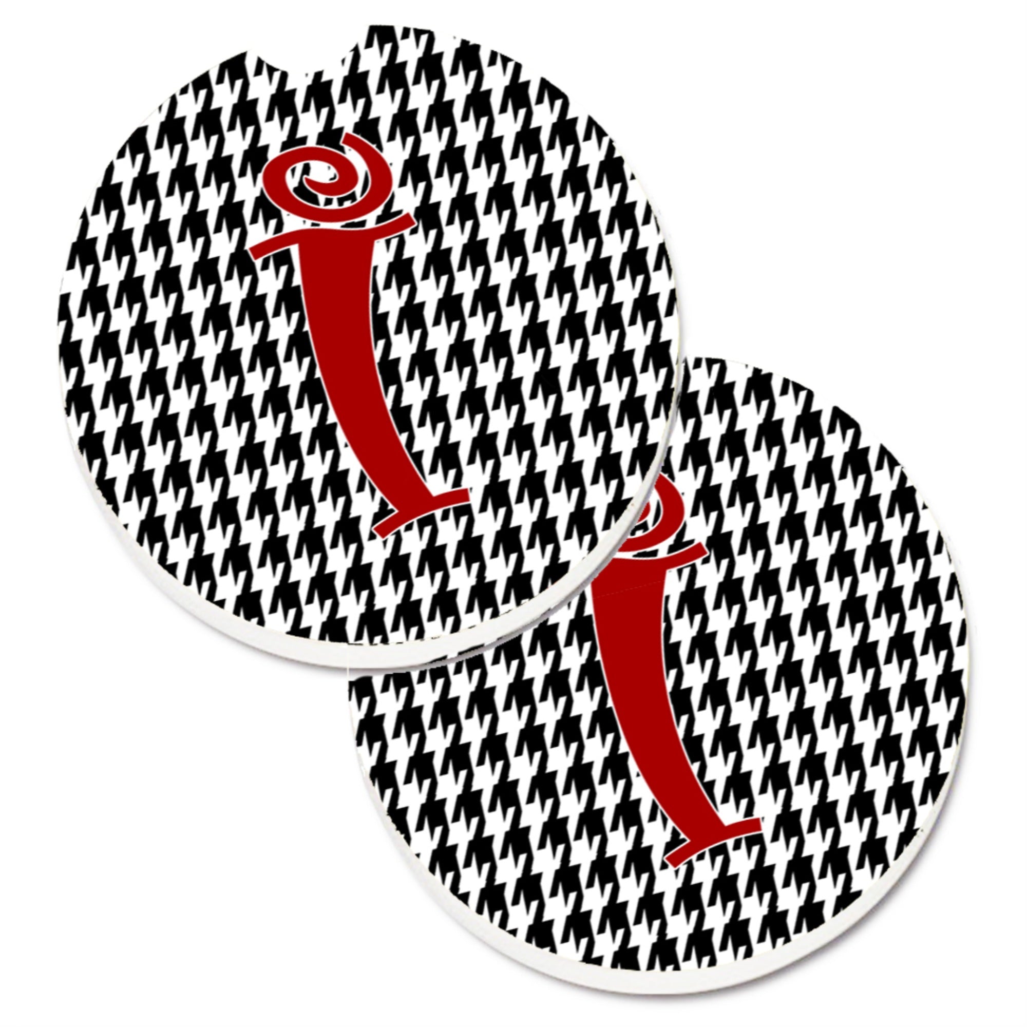 'Caroline'S Treasures Monogram Initial I Houndstooth Black Set Of 2 Cup Holder Car Coasters Cj1035-Icarc, 2.56, Multicolor''