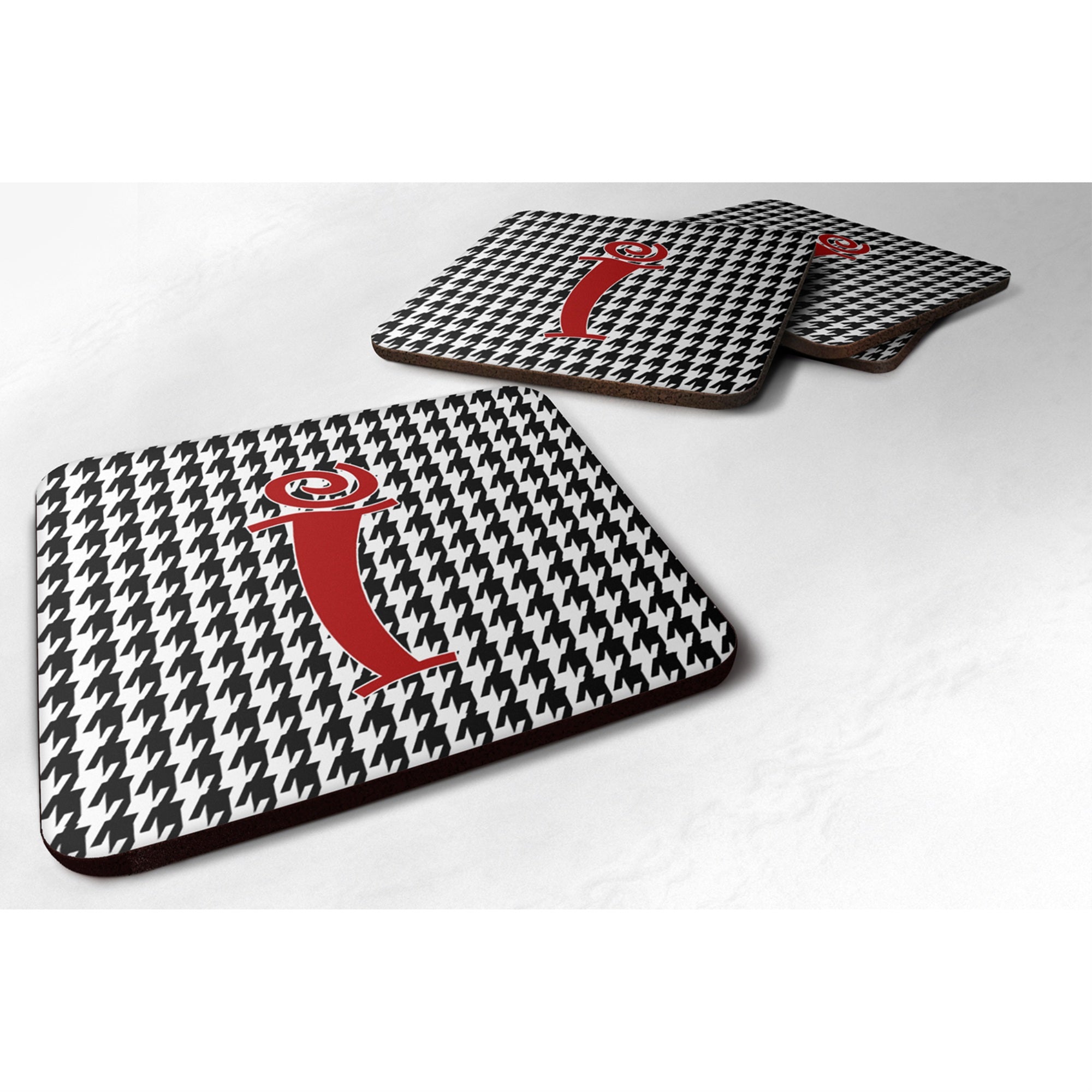 'Caroline'S Treasures Cj1035-Ifc Monogram-Houndstooth Black Foam Coasters (Set Of 4), Initial Letter I, 3.5'''' H X 3.5'''' W,