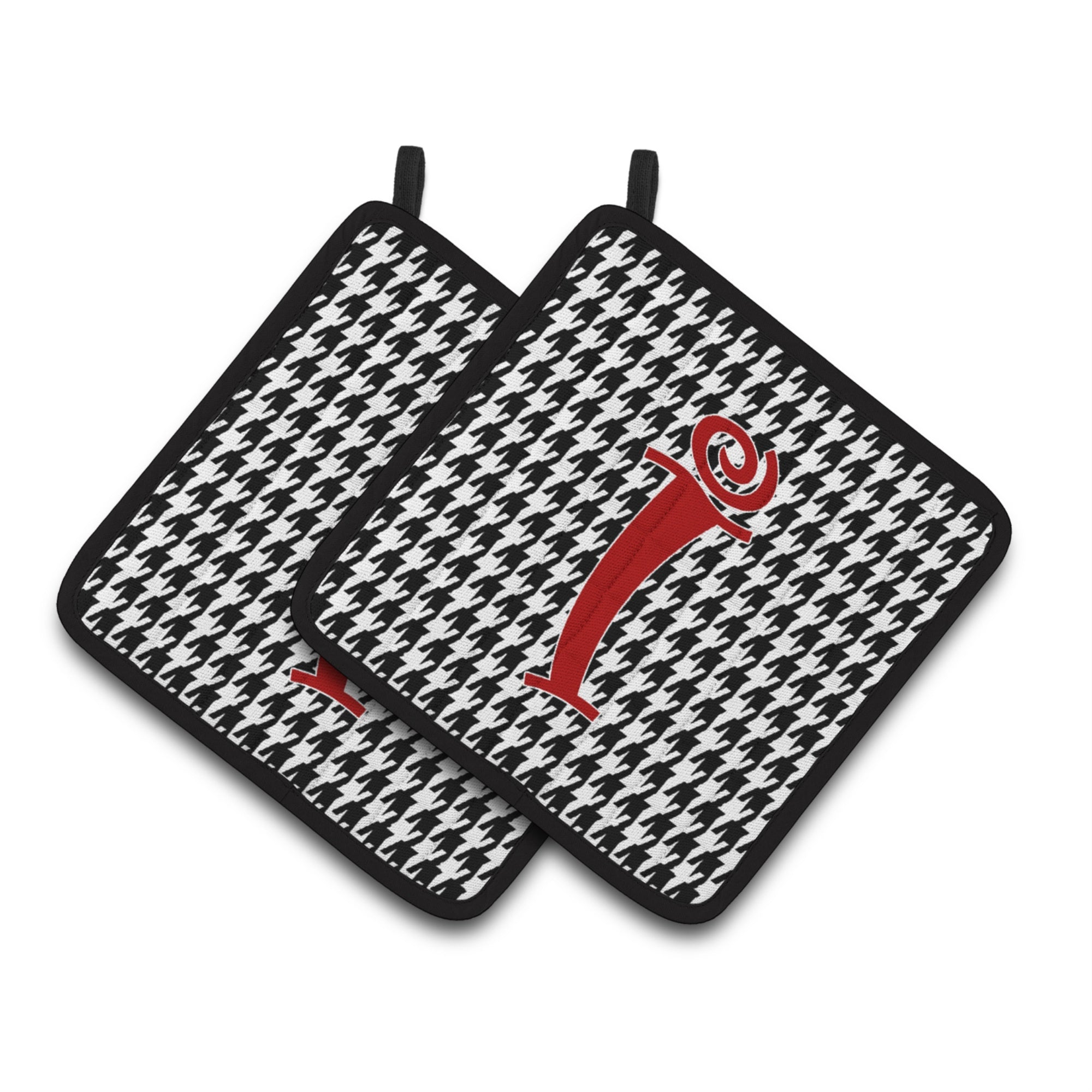 'Caroline'S Treasures Monogram Initial I Houndstooth Black Pair Of Pot Holders Cj1035-Ipthd, 7.5Hx7.5W, Multicolor''